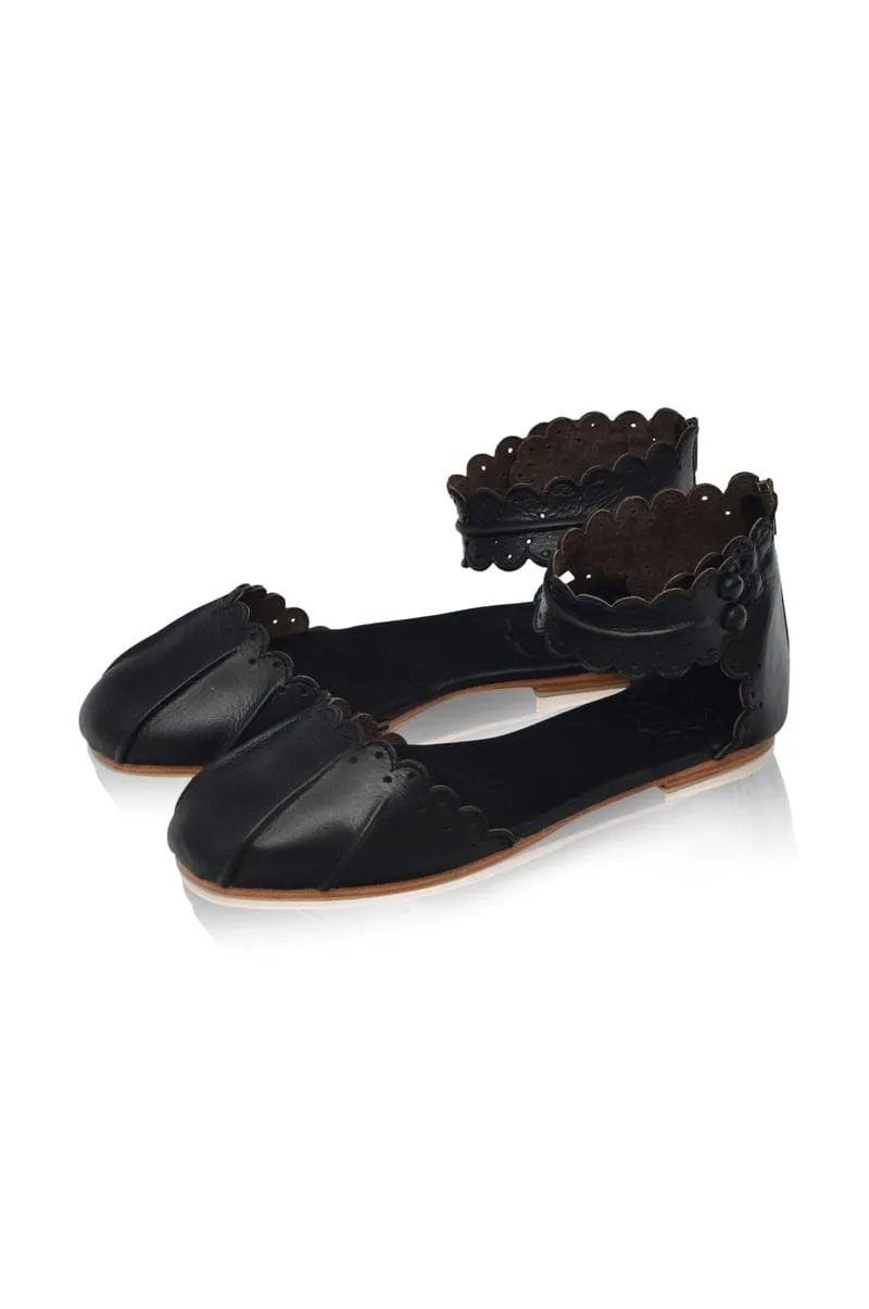 Love Bird Leather Flats in Black