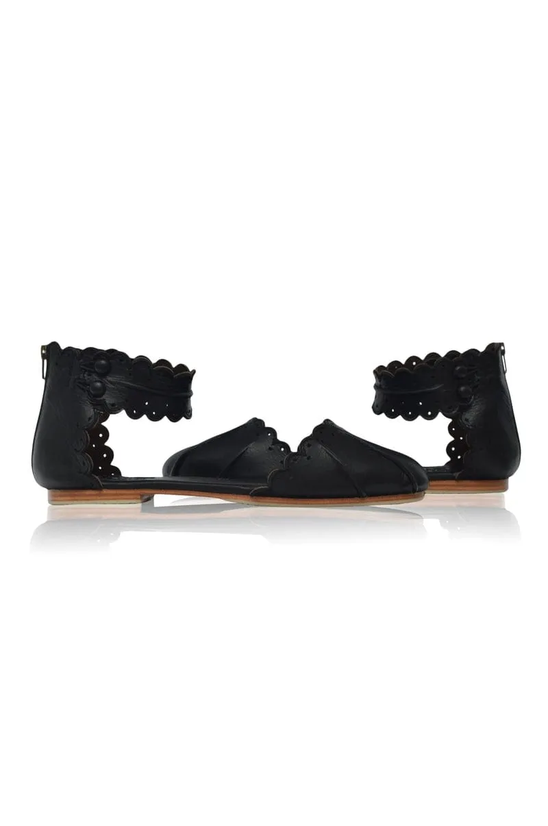 Love Bird Leather Flats in Black