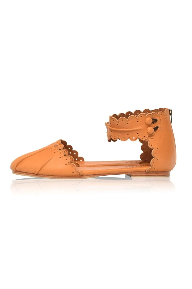 Love Bird Leather Flats in Light Tan