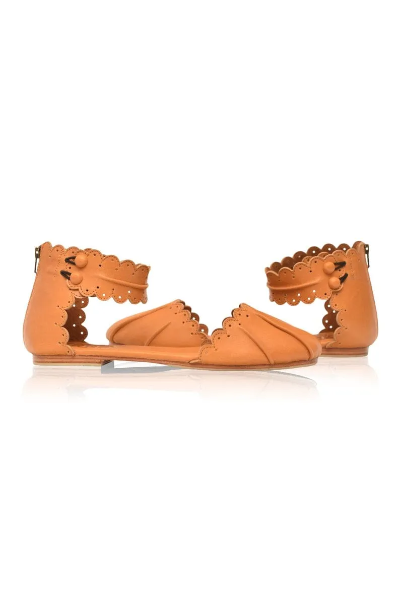 Love Bird Leather Flats in Light Tan