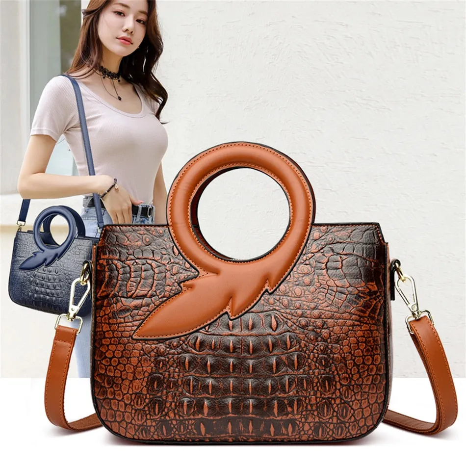 Luxury Designer Vintage Style Alligator Pattern Crossbody Bags for Women