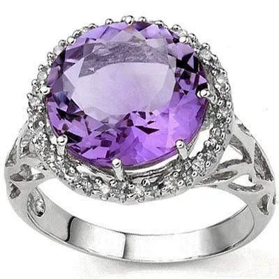 MESMERIZING 4.24 CARAT TW (19 PCS) AMETHYST & GENUINE DIAMOND 10K SOLID WHITE GO