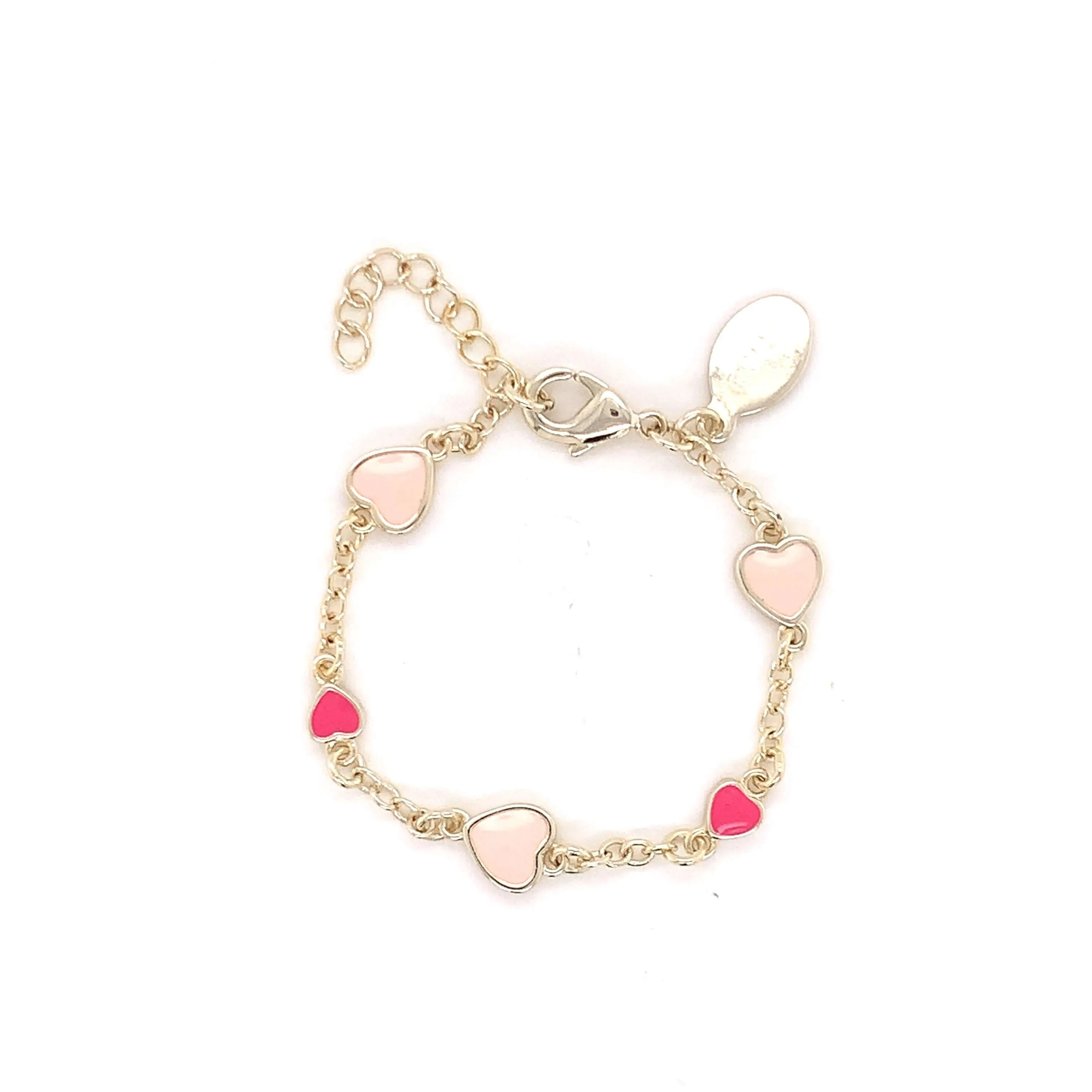 Mini Hot Pink and Light Pink Enamel Heart Charm Bracelet