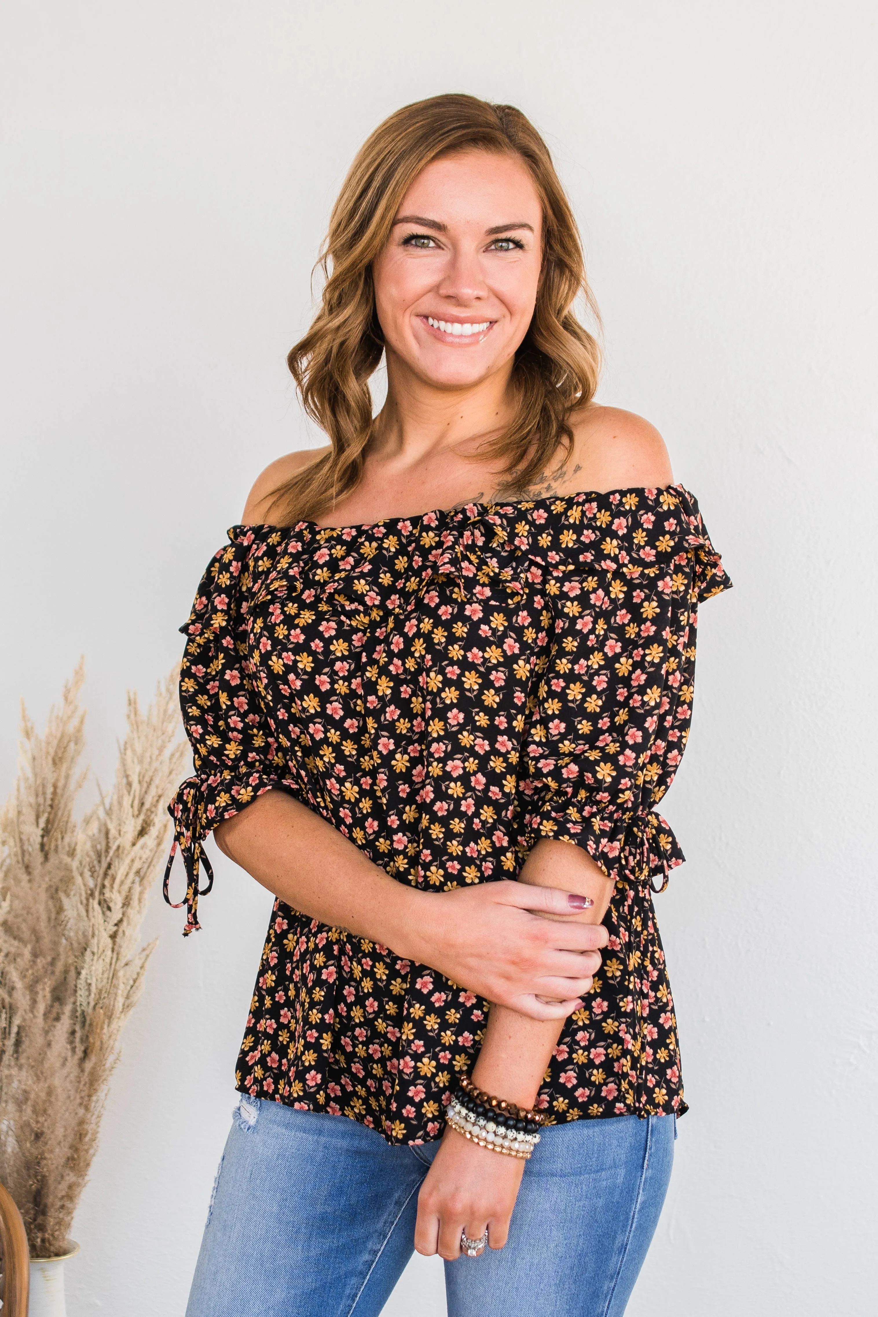 Moments Of Fun Floral Blouse- Black