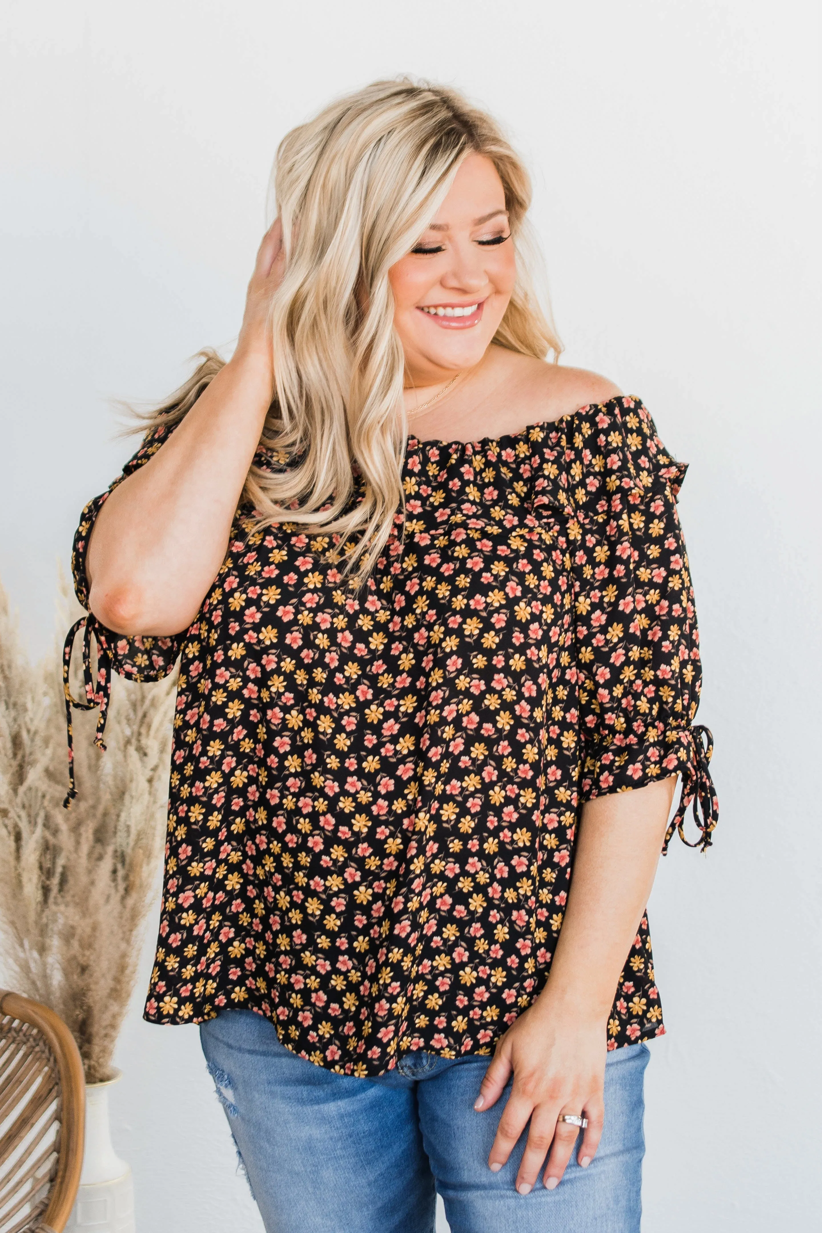 Moments Of Fun Floral Blouse- Black