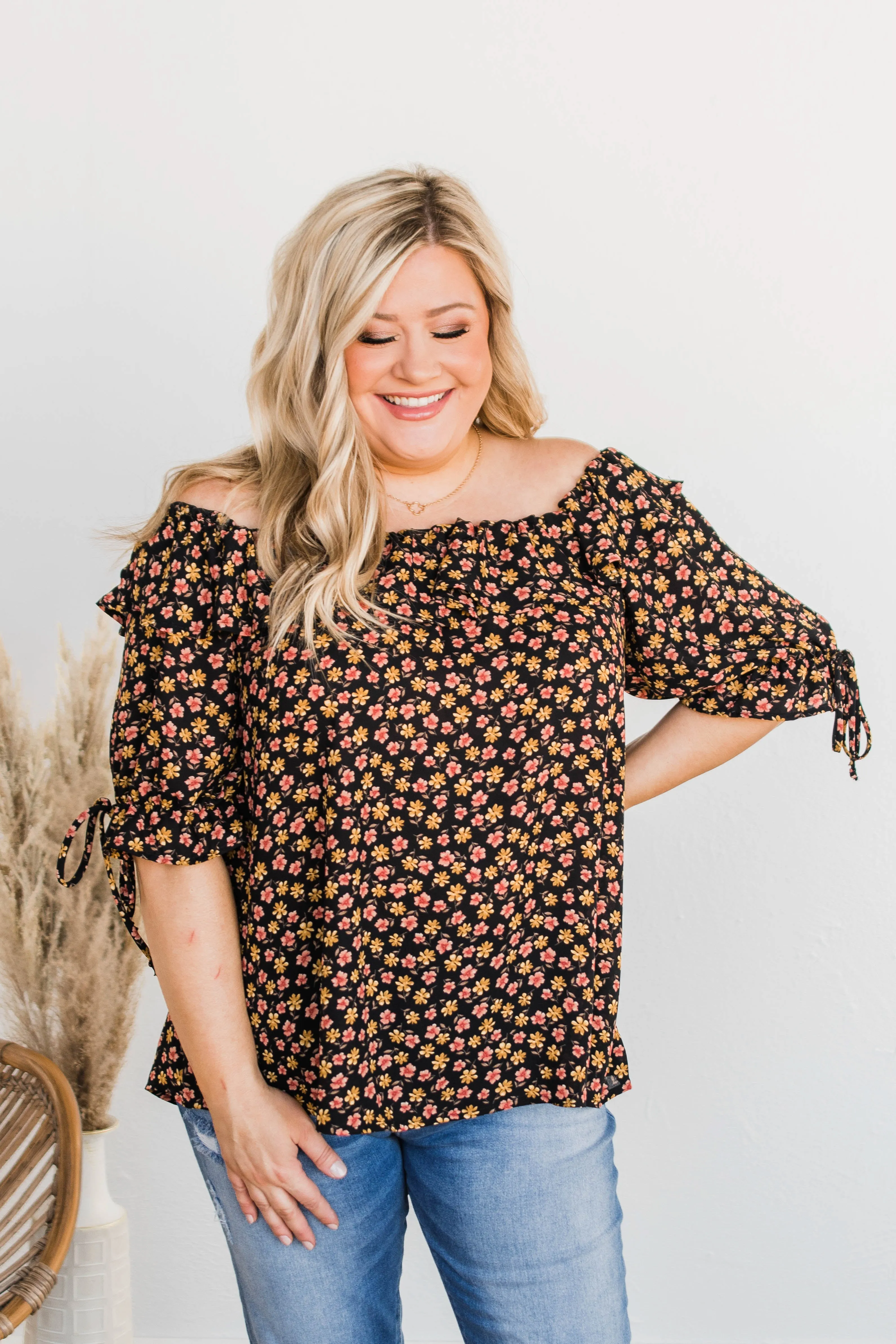 Moments Of Fun Floral Blouse- Black