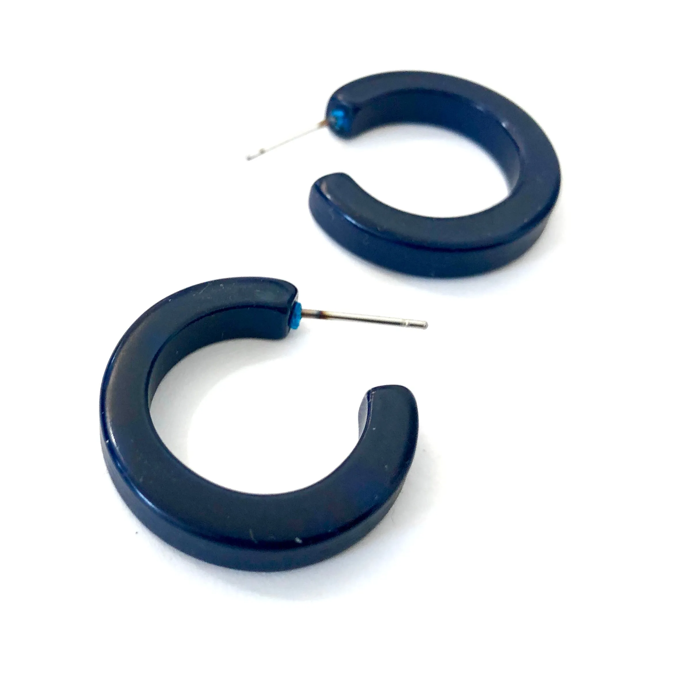 Navy Blue Hoop Lucite Pin Up Hoop Earrings