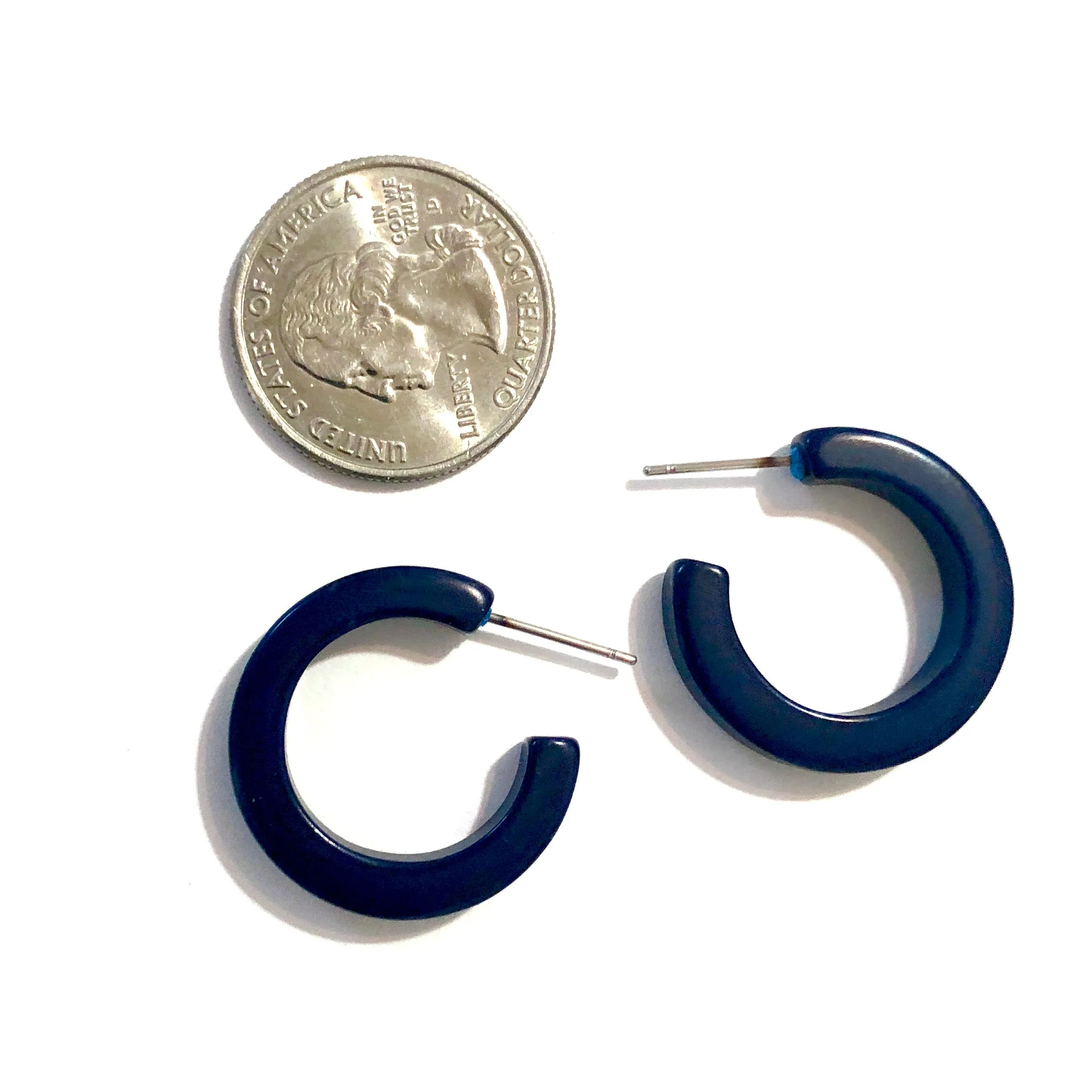 Navy Blue Hoop Lucite Pin Up Hoop Earrings