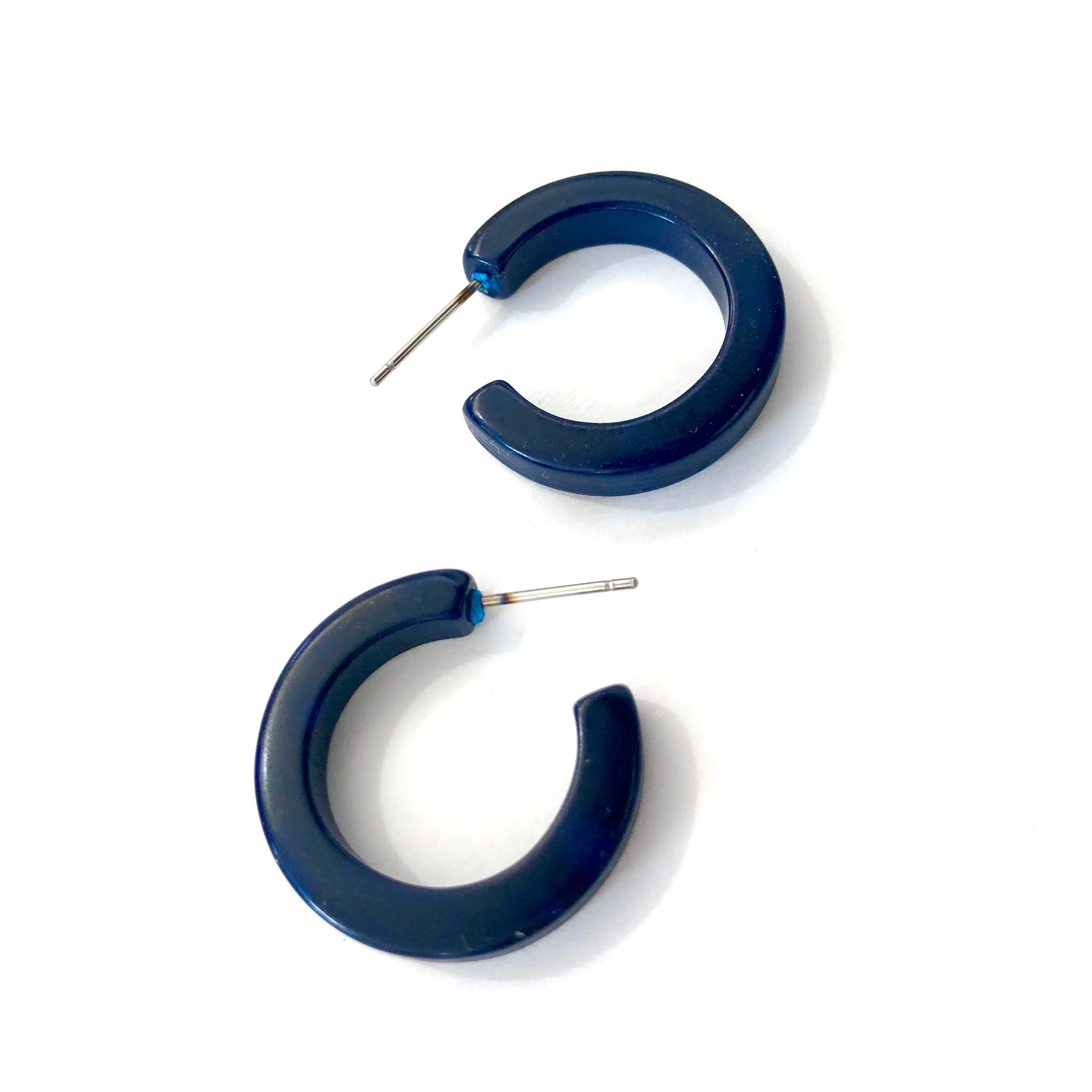 Navy Blue Hoop Lucite Pin Up Hoop Earrings