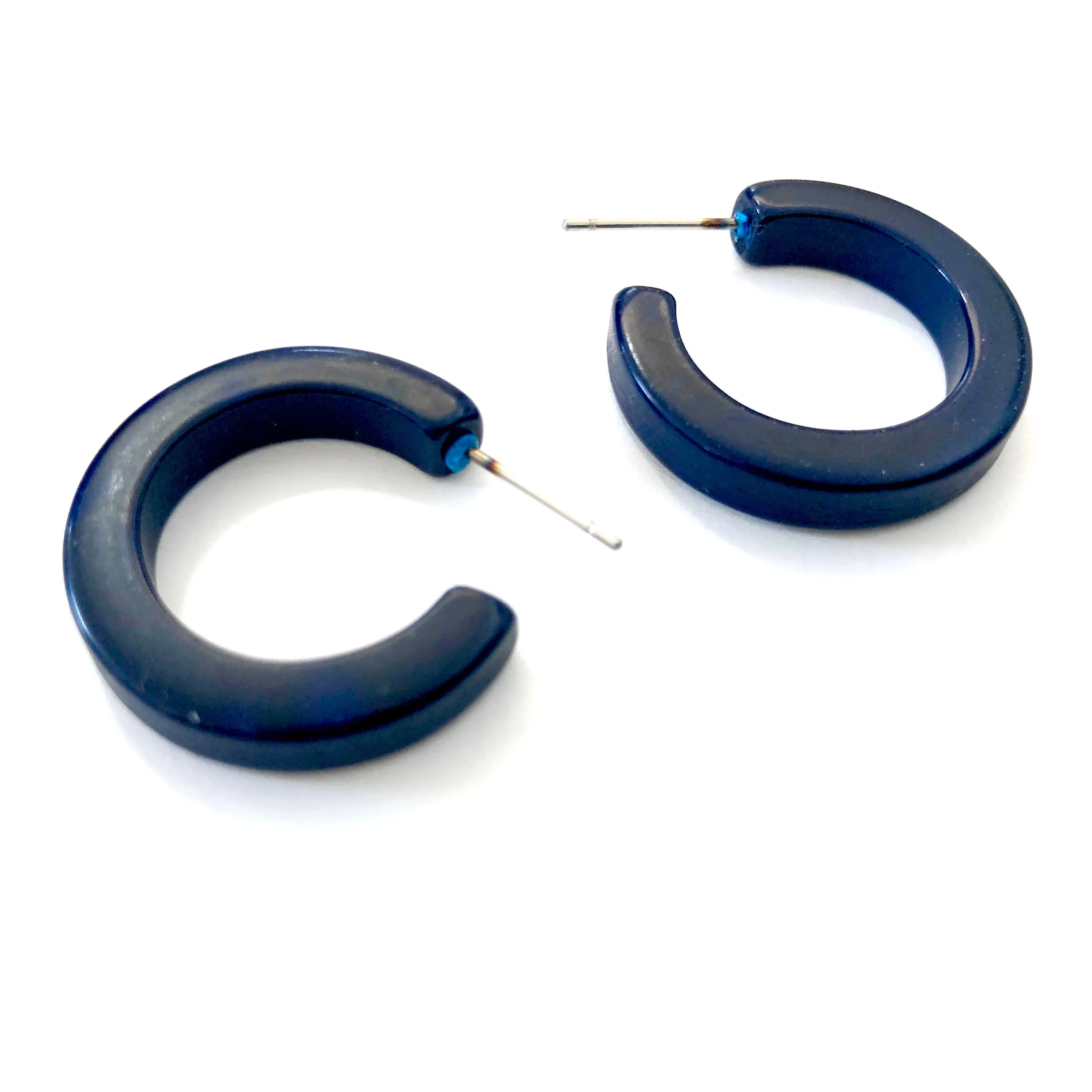 Navy Blue Hoop Lucite Pin Up Hoop Earrings