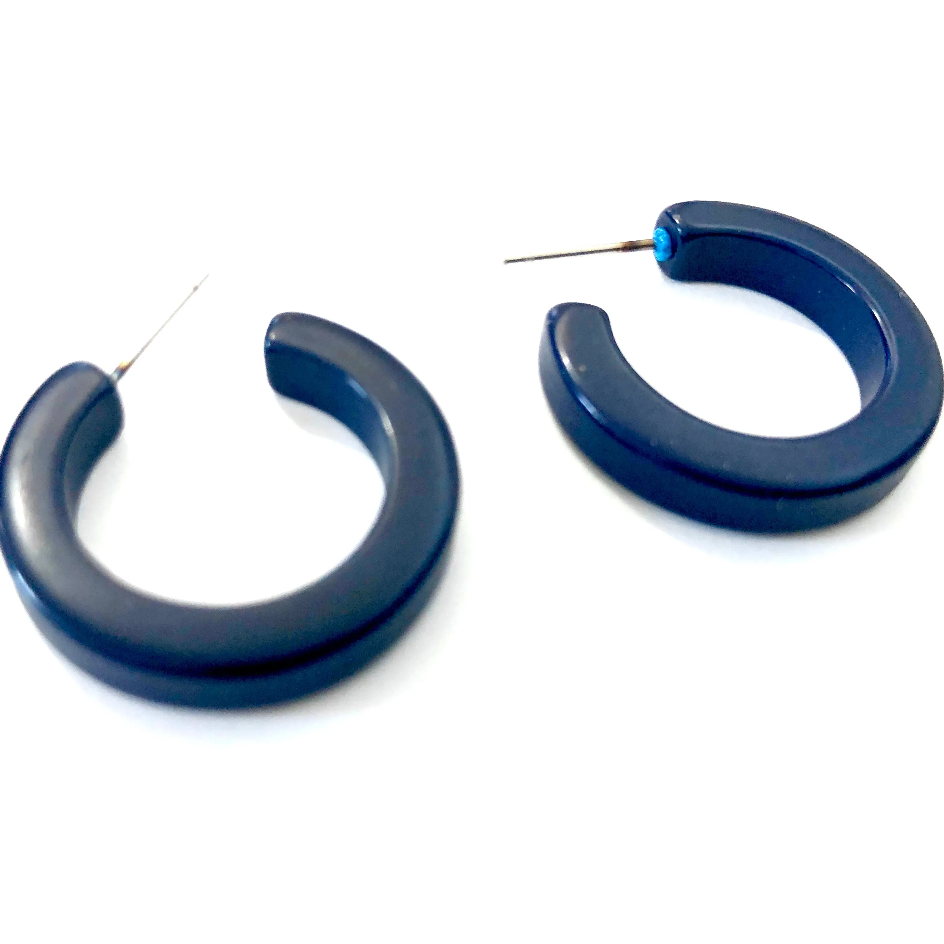 Navy Blue Hoop Lucite Pin Up Hoop Earrings