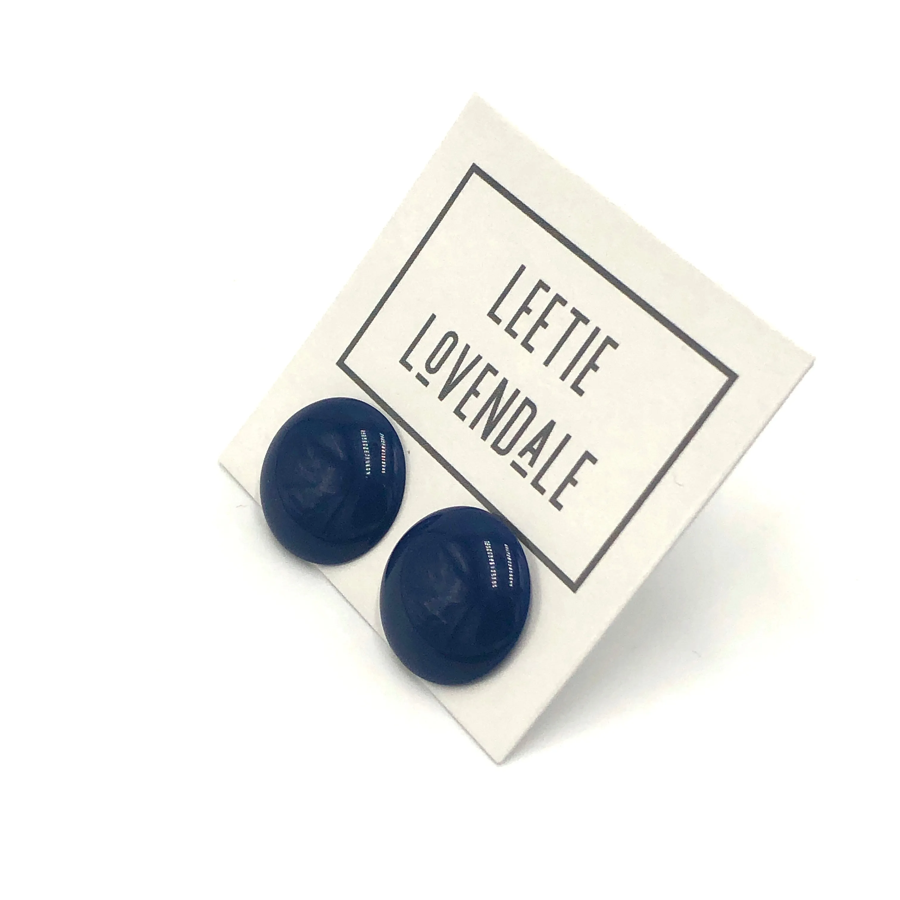 Navy Blue Retro Button Stud Earrings