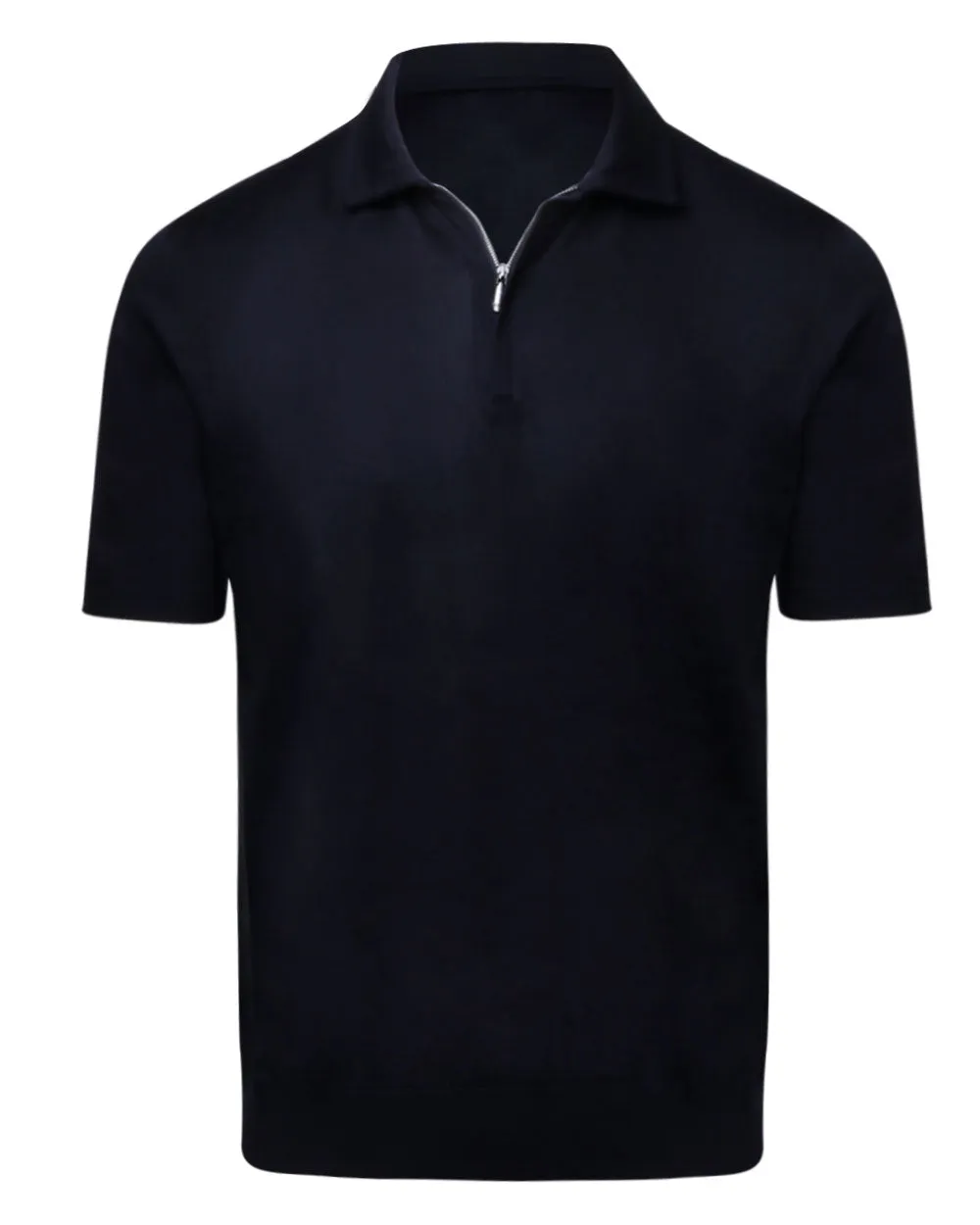 Navy Blue Silk Zip Polo