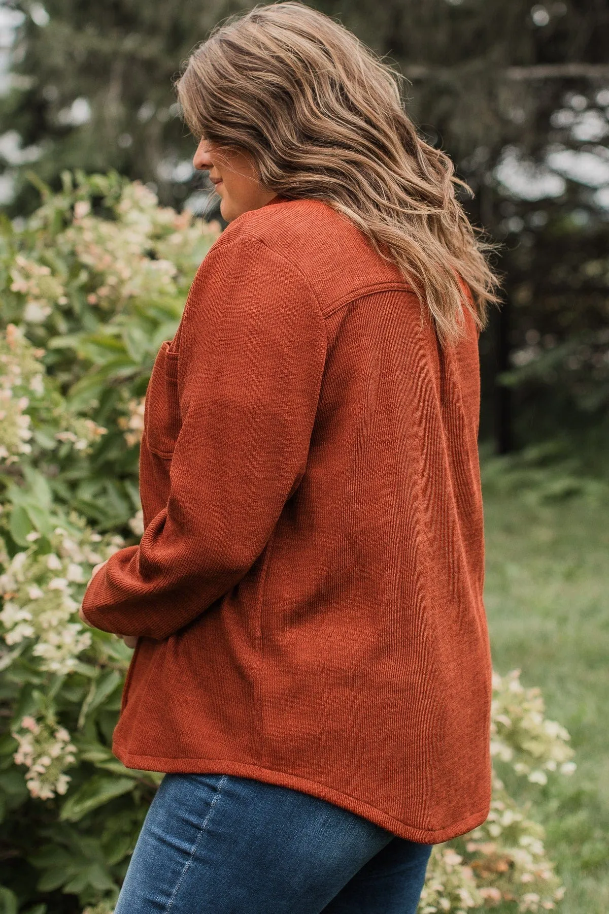 Never Letting Go Button Top- Dark Rust