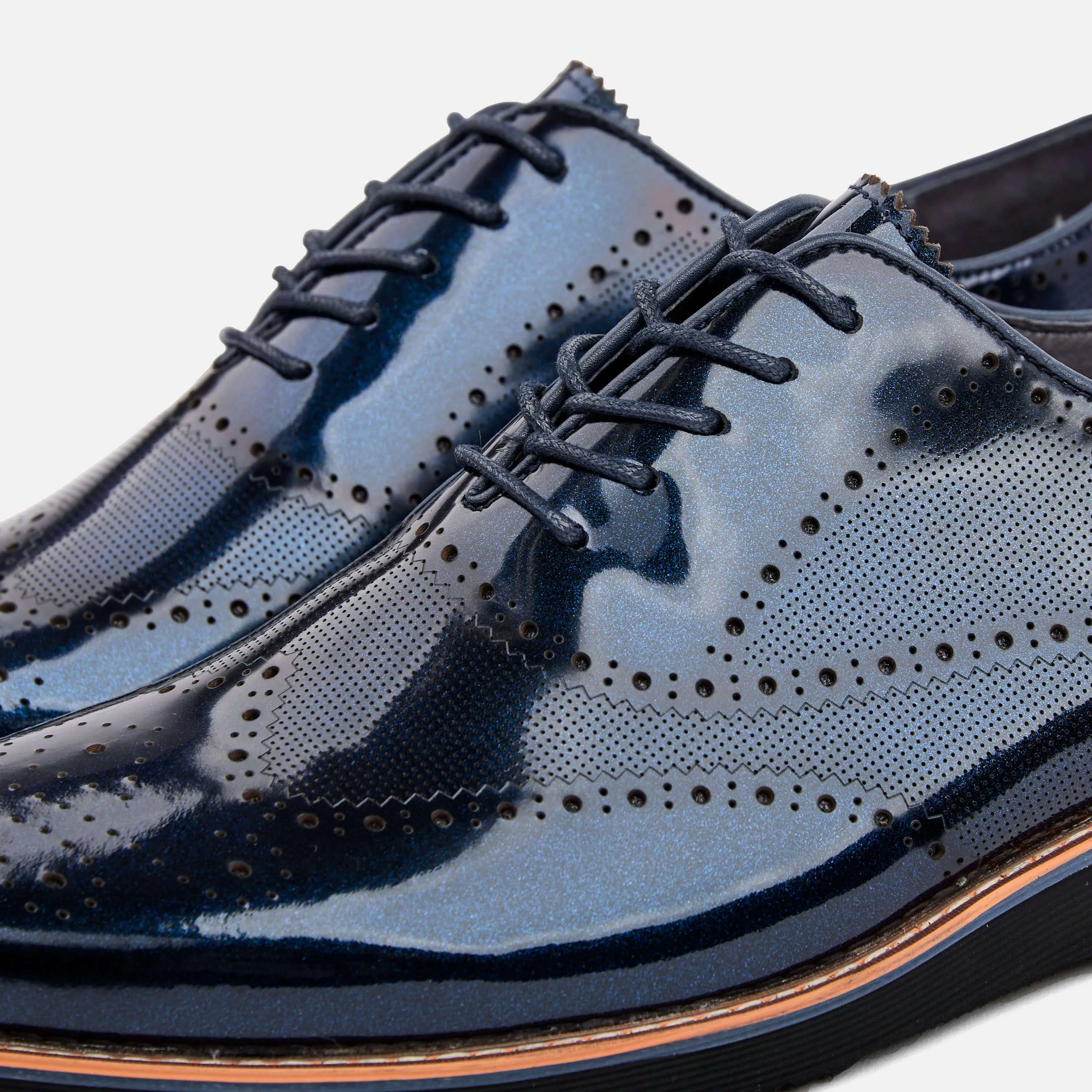 Oscar Navy Patent Leather Wholecut Brogue Sneakers (Black Sole)