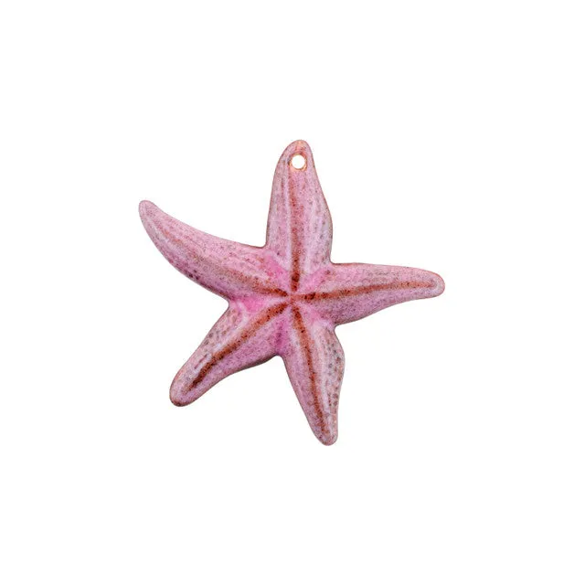 Pendant, Starfish 40x37.5mm, Enameled Brass Light Raspberry Pink, by Gardanne Beads (1 Piece)