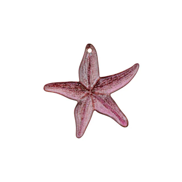 Pendant, Starfish 40x37.5mm, Enameled Brass Light Raspberry Pink, by Gardanne Beads (1 Piece)