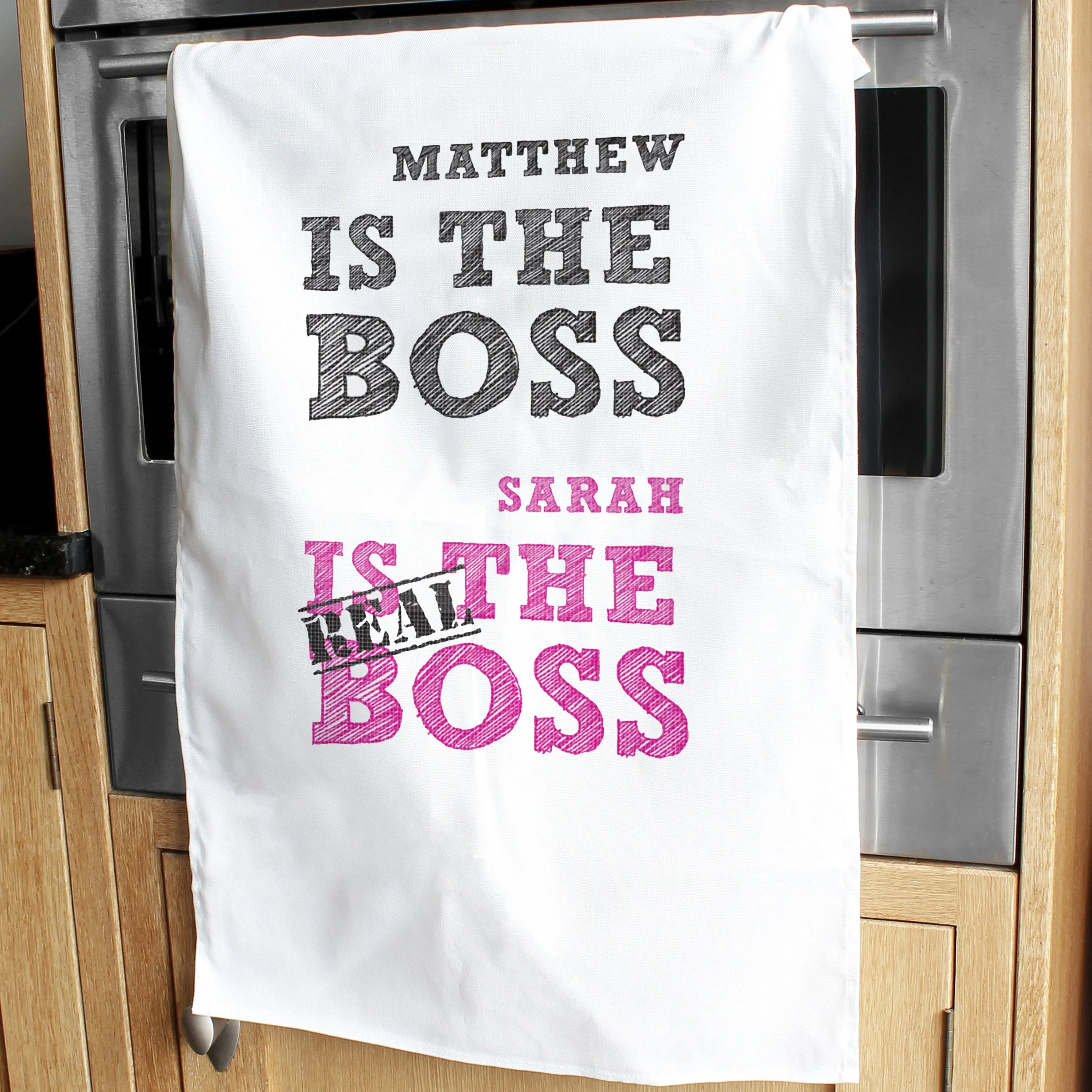 Personalised The Real Boss White Tea Towel