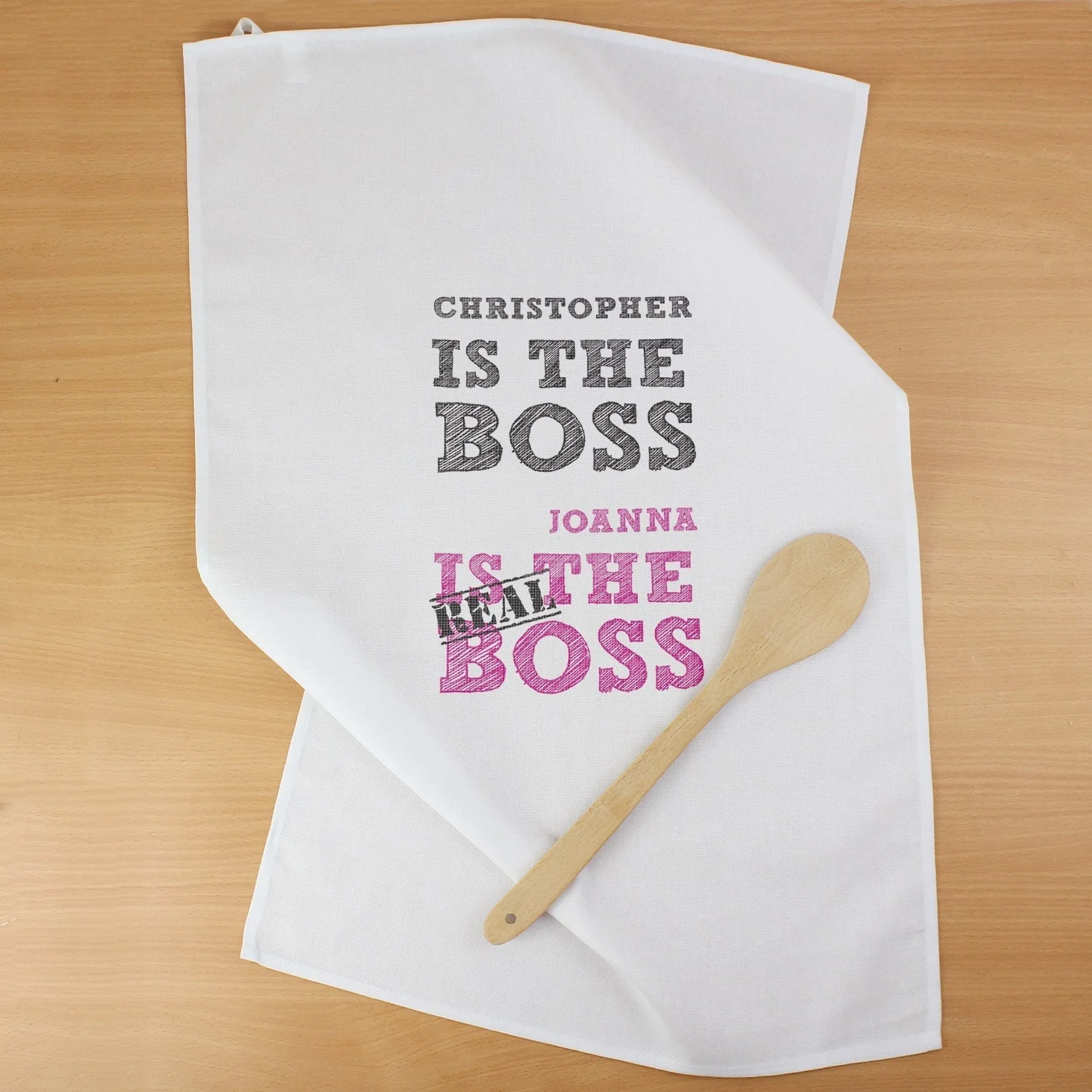 Personalised The Real Boss White Tea Towel