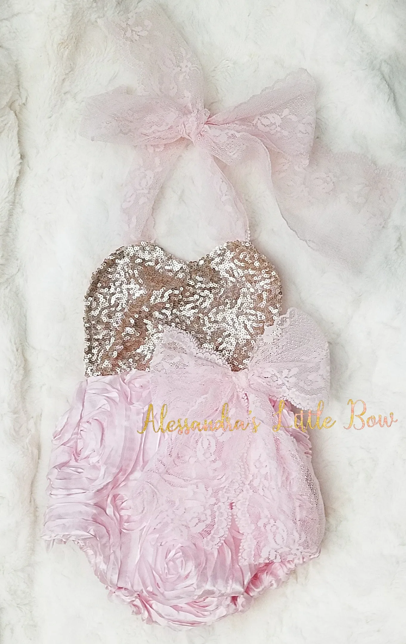 Pink and Light Gold Rosette romper