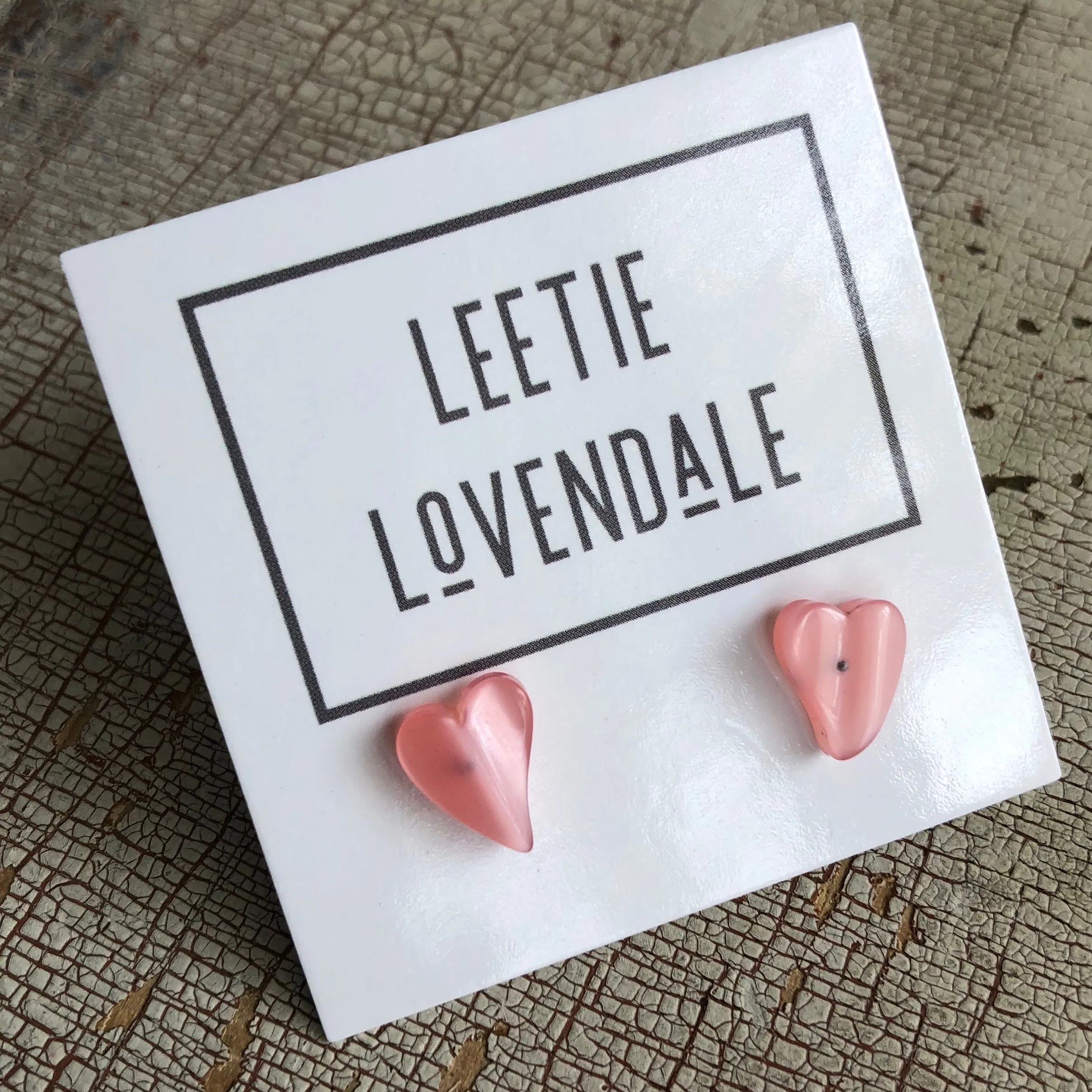 Pink Moonglow Swished Heart Studs