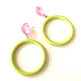 Pink Opal & Lime Green Go Go Hoop Donut Drop Earrings