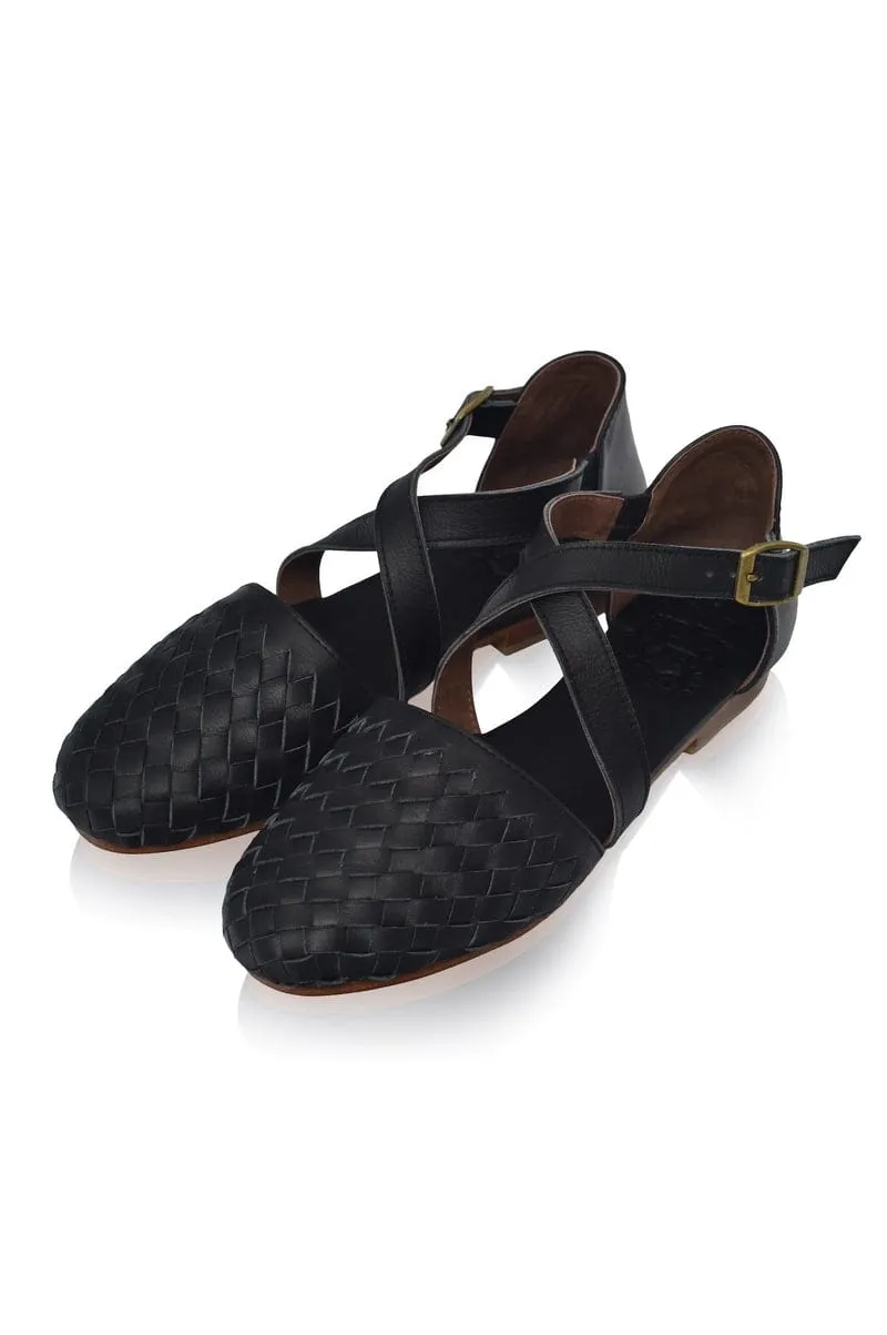 Riviera Leather Flats in Black