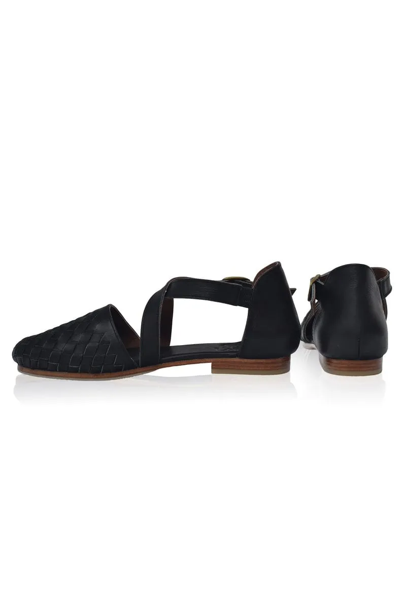 Riviera Leather Flats in Black