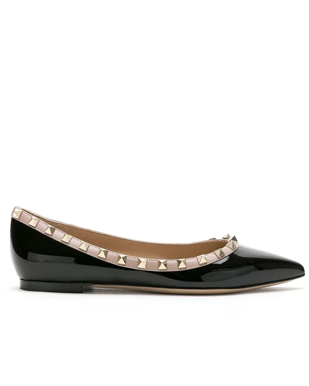 Rockstud Patent Ballernia Flat in Black and Poudre