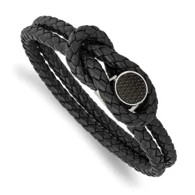 Stainless Steel, Black or Blue Leather, Carbon Fiber Bracelet, 8.5 In