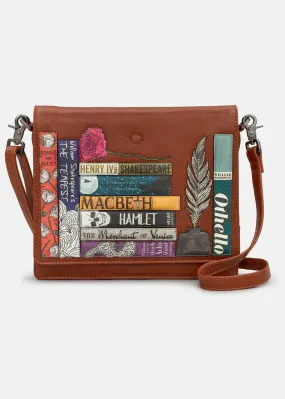 Succubus Bags Books Shakespeare Bookworm Leather Flap Crossbody Bag Brown