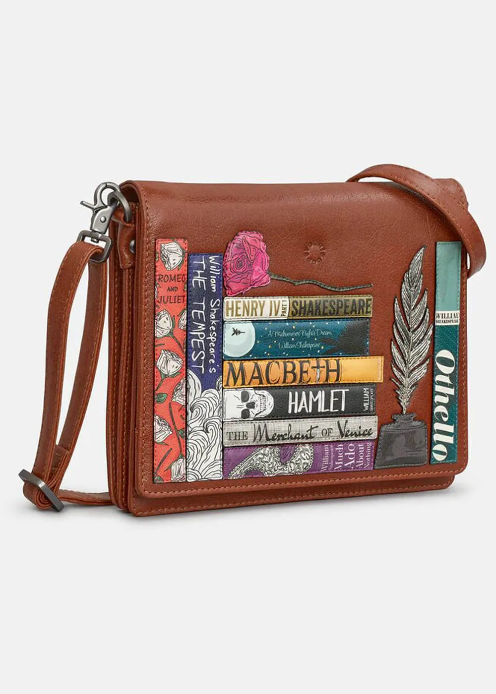 Succubus Bags Books Shakespeare Bookworm Leather Flap Crossbody Bag Brown