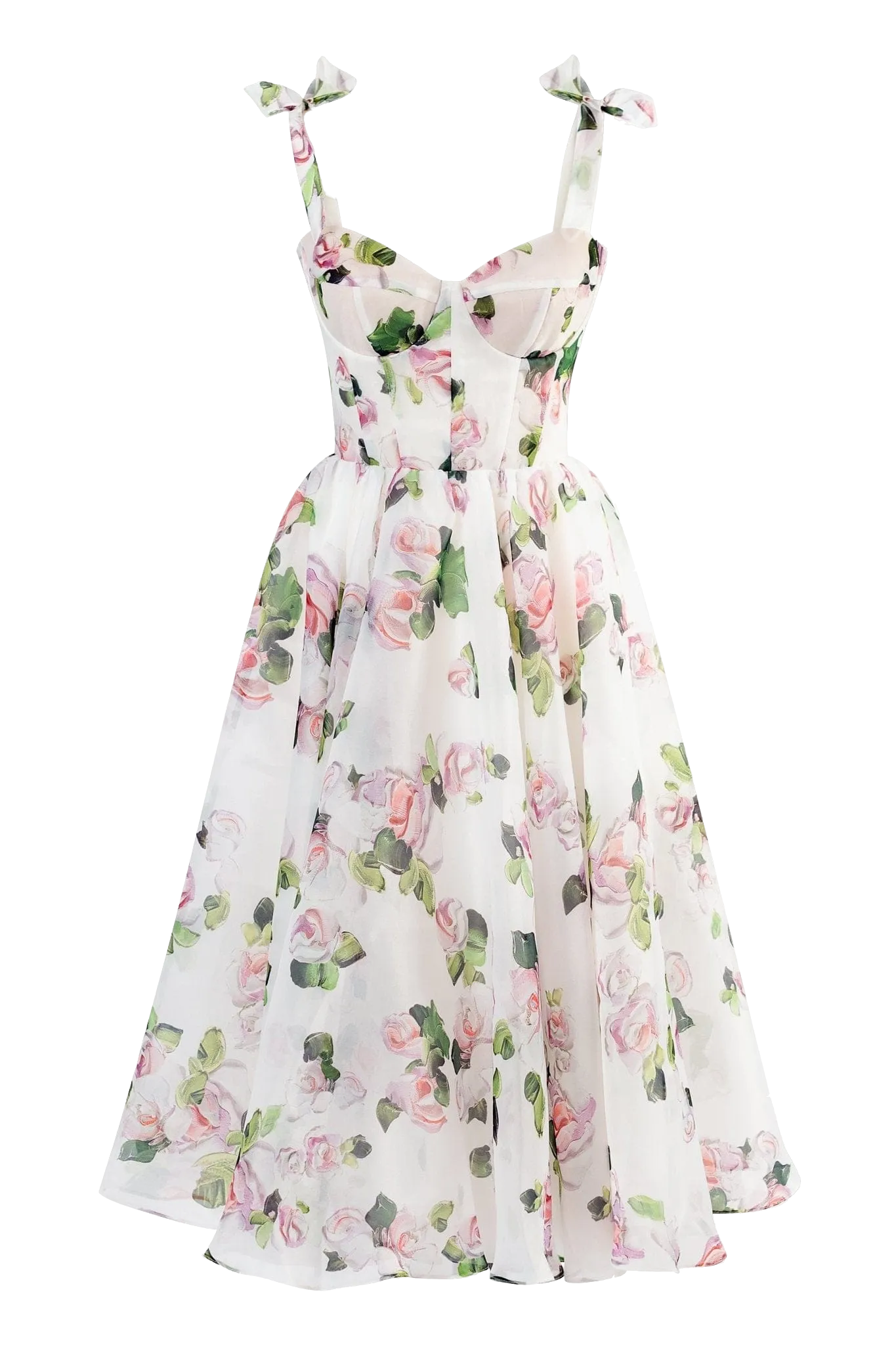 Tender floral midi tie-strap dress