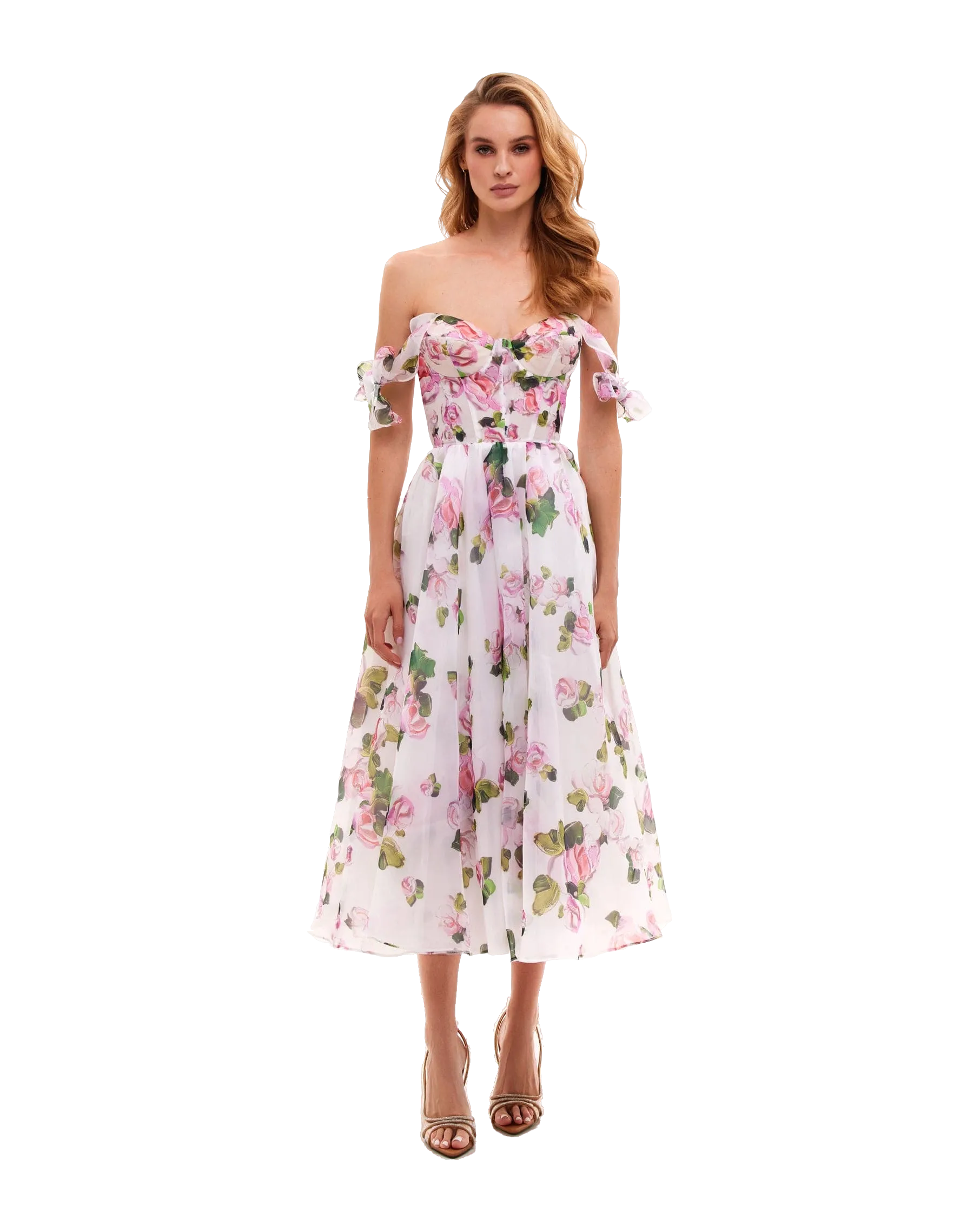 Tender floral midi tie-strap dress