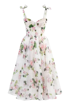 Tender floral midi tie-strap dress