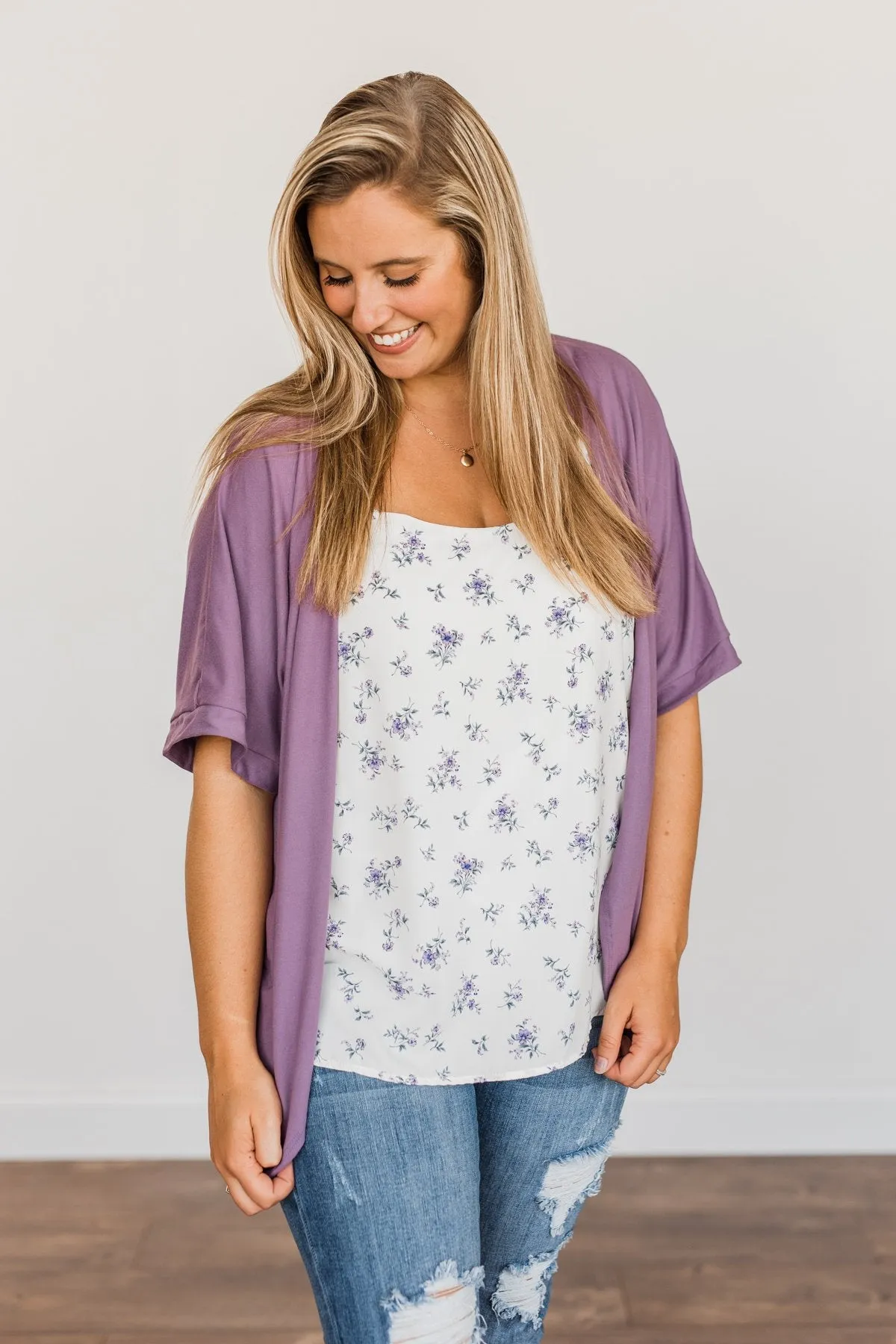 Tender Moments Short Sleeve Kimono- Purple