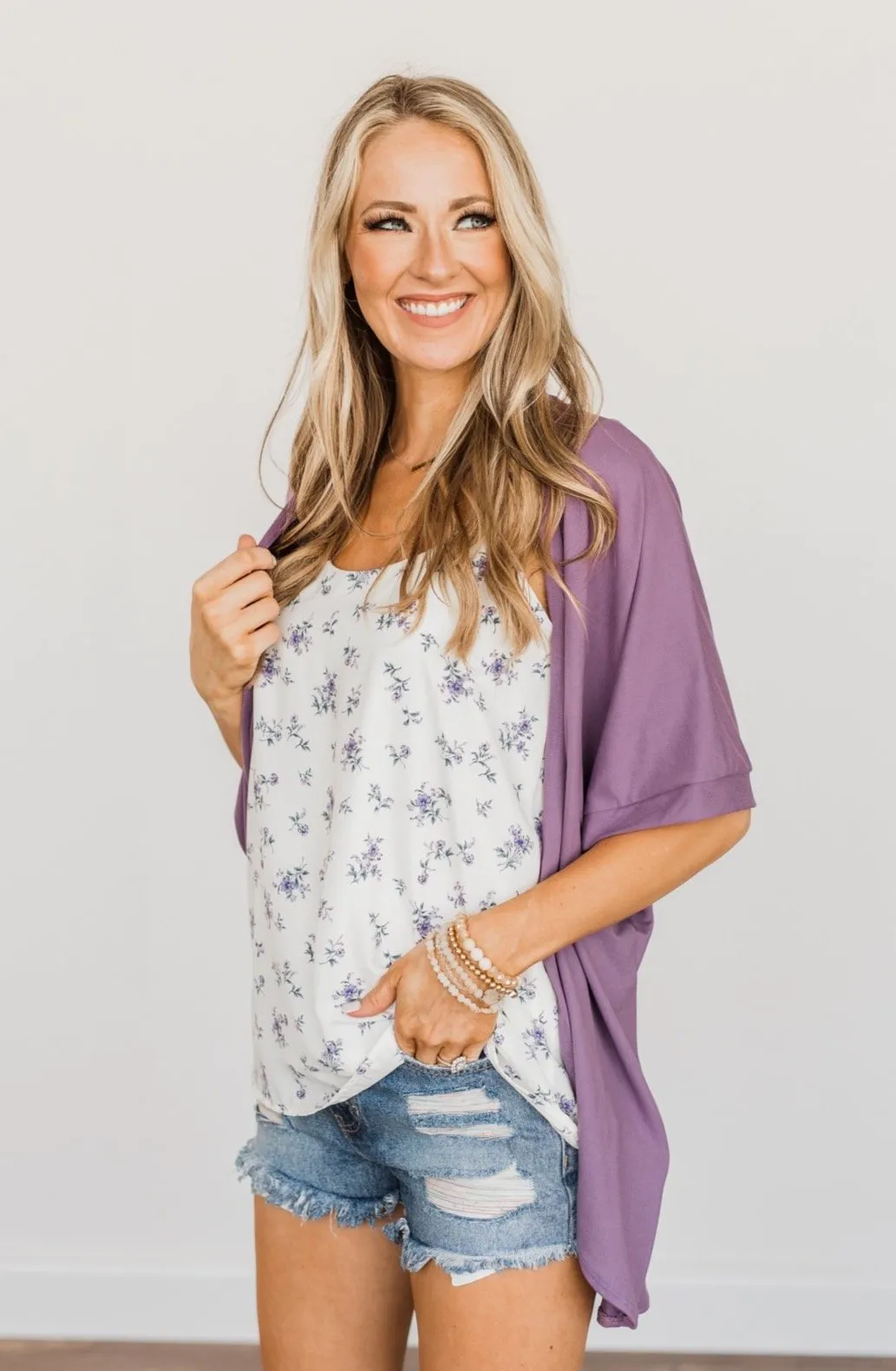 Tender Moments Short Sleeve Kimono- Purple