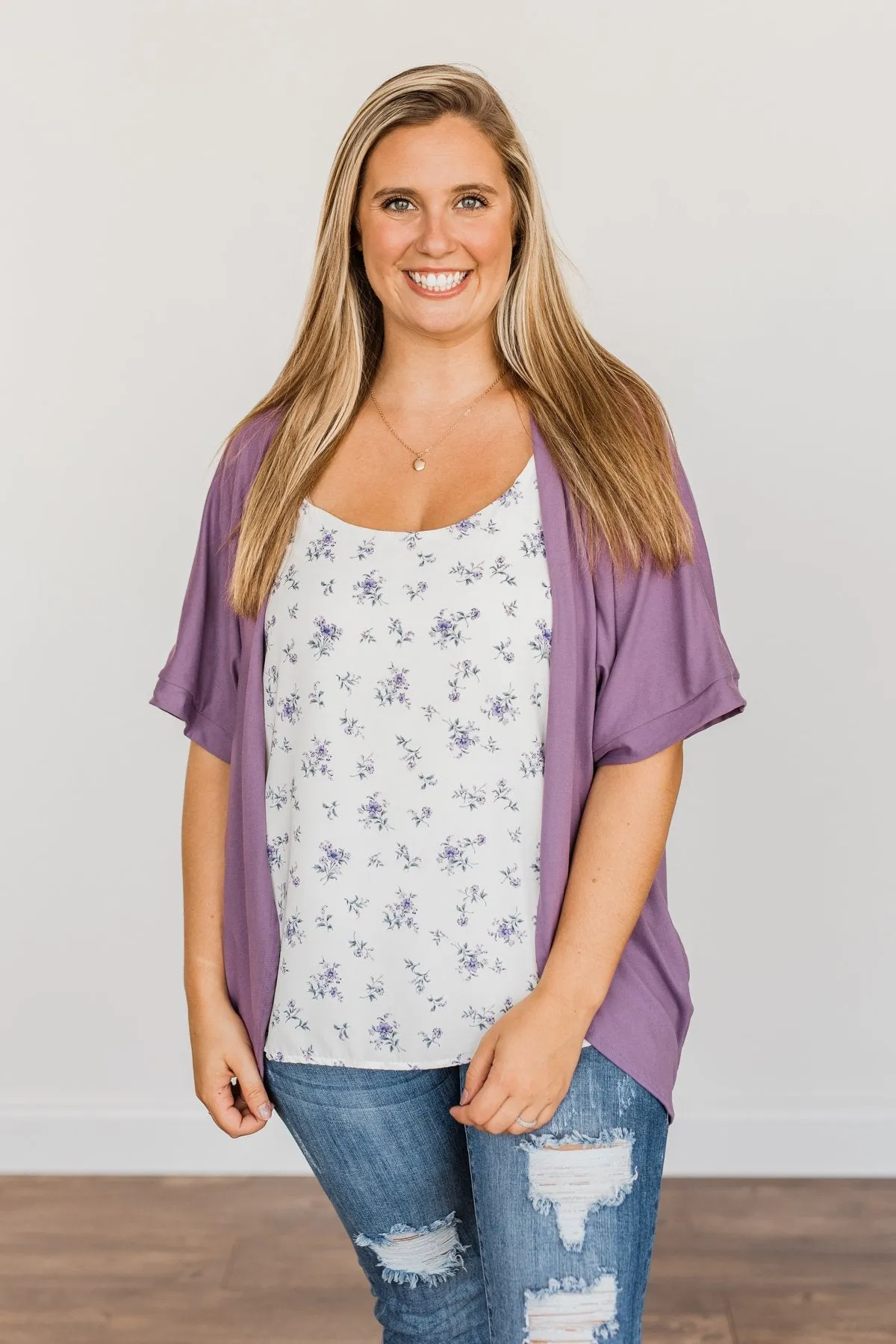 Tender Moments Short Sleeve Kimono- Purple