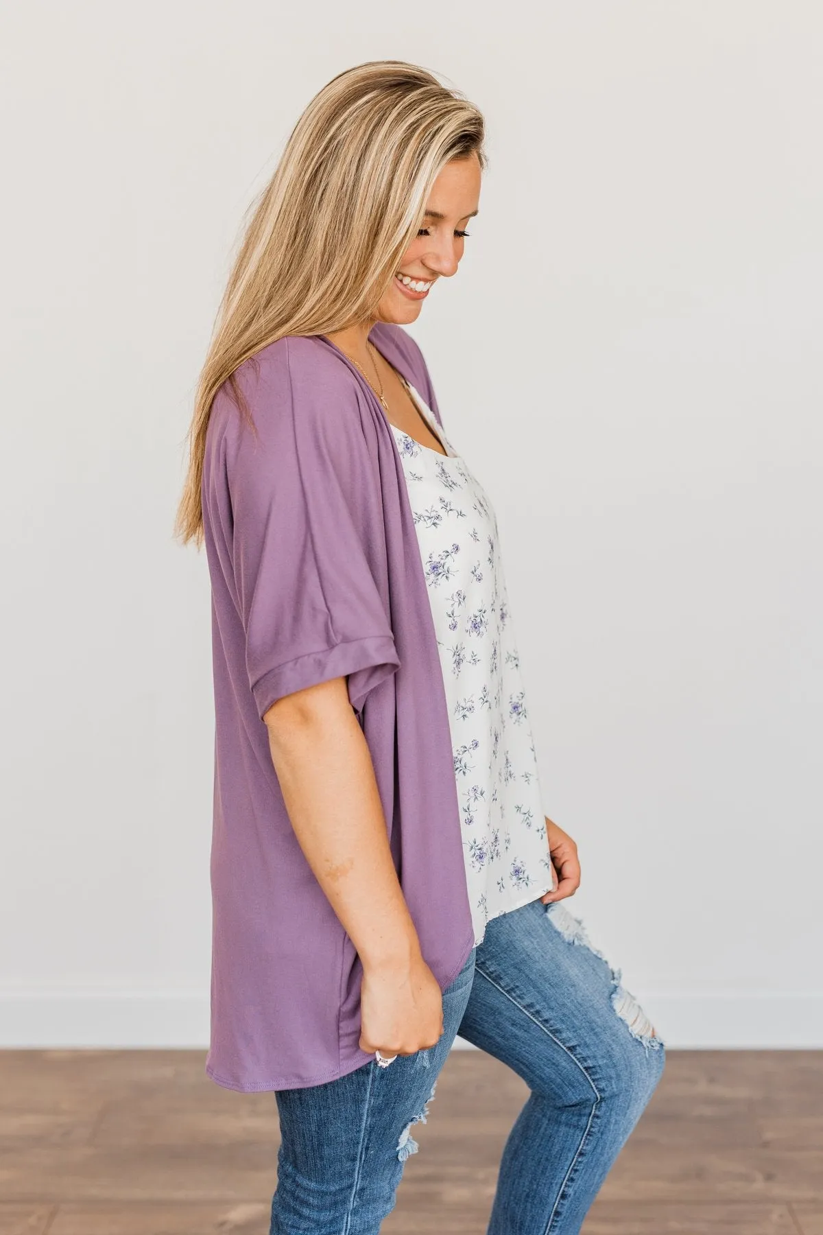 Tender Moments Short Sleeve Kimono- Purple