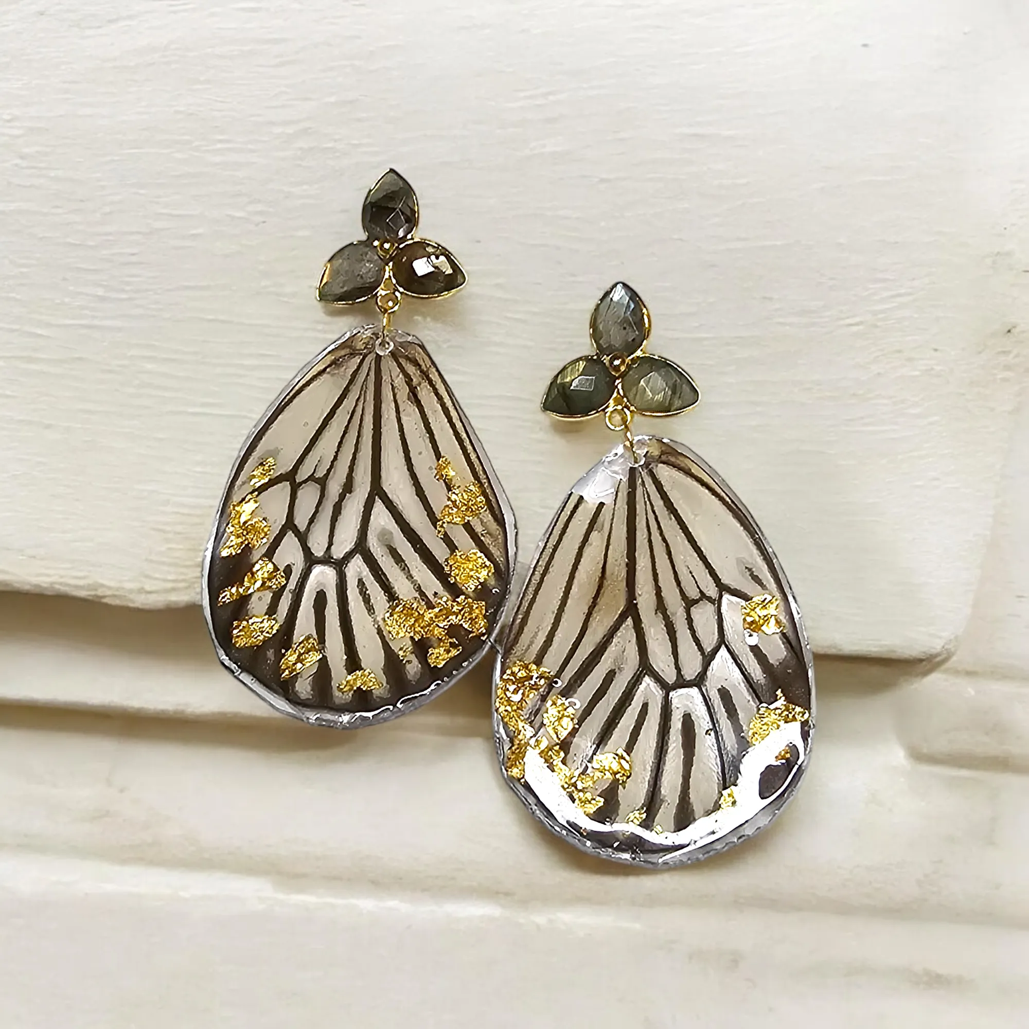 The Cream and Black REAL Butterfly Earrings