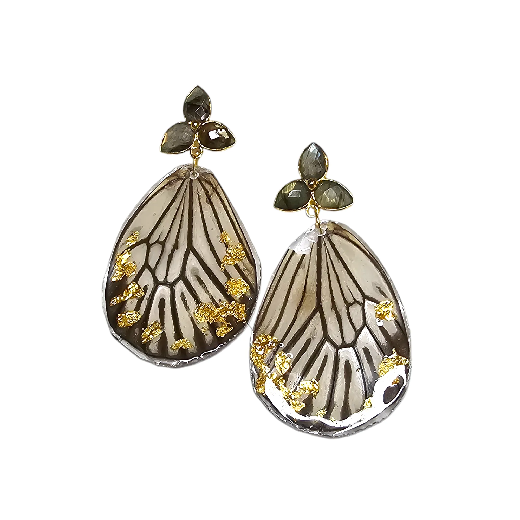 The Cream and Black REAL Butterfly Earrings