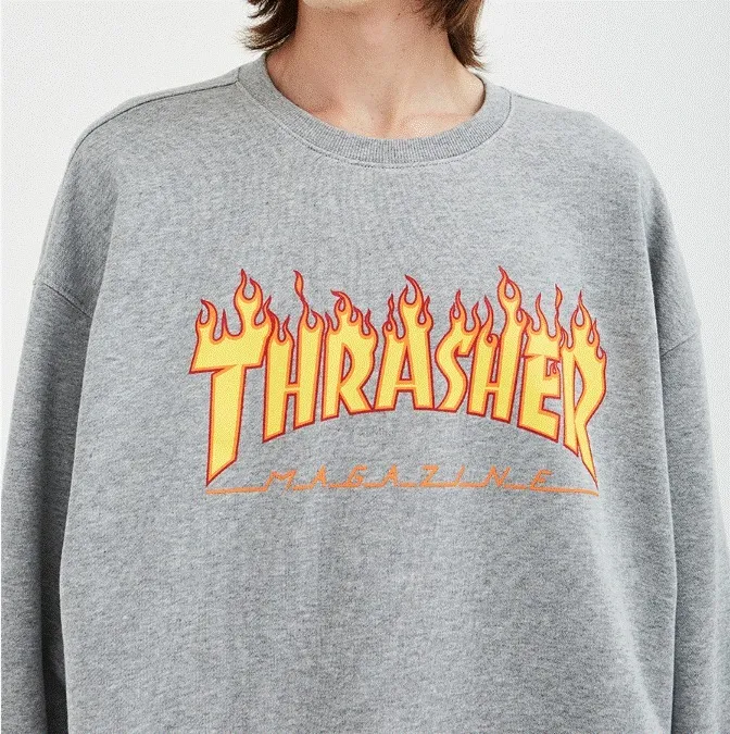 THRASHER  |Plain Cotton Logo Skater Style Sweatshirts