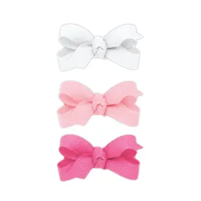 Three Baby Grosgrain Bows - White, Light Pink & Pink