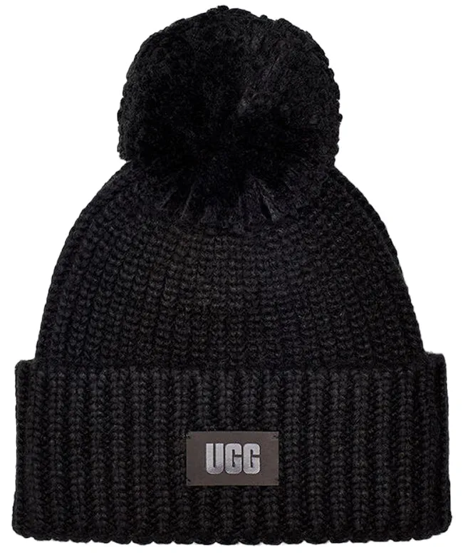 Ugg Boots Accessories Chunky Rib Knit Pom Beanie Black