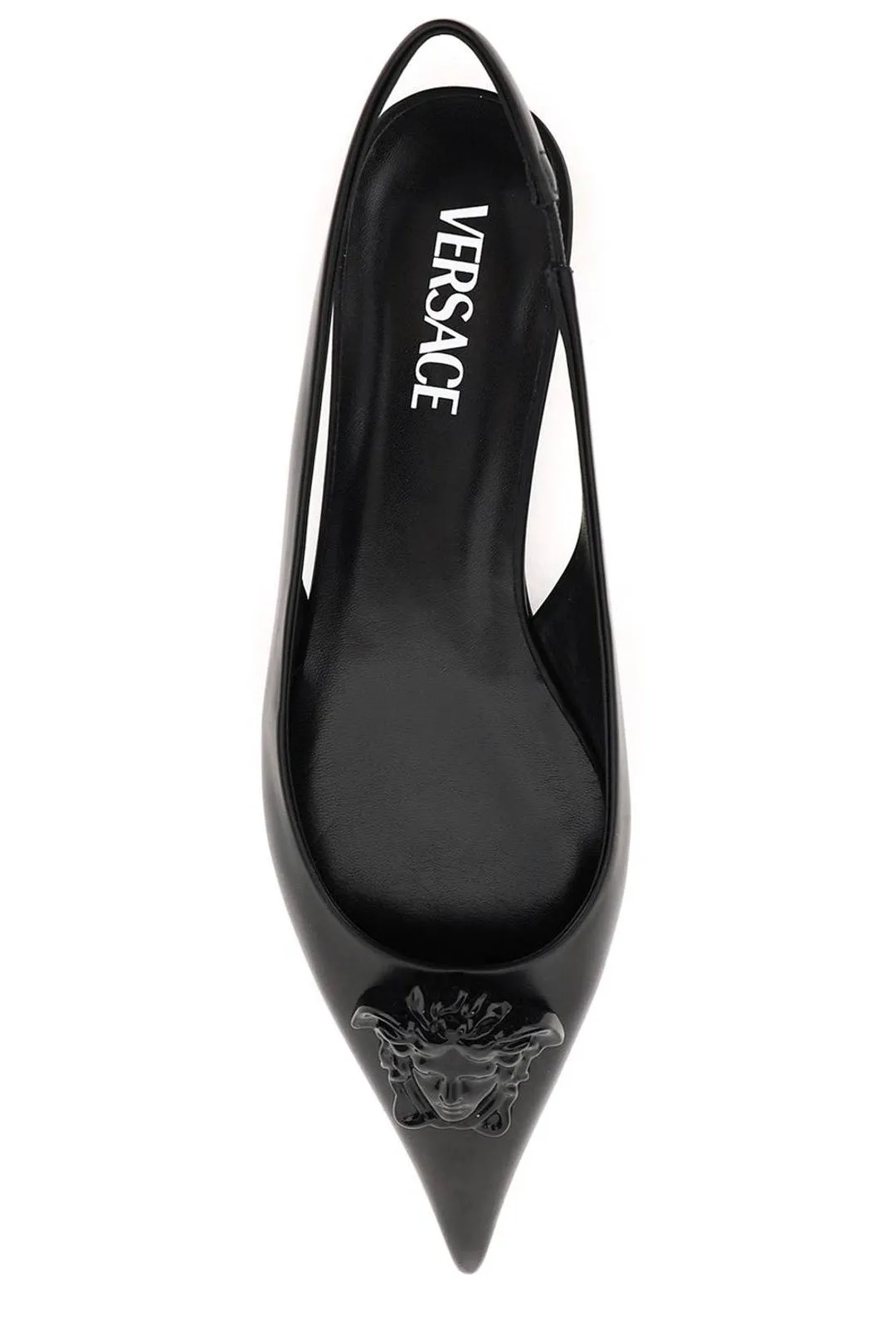 Versace Medusa Motif Pointed Toe Slingback Mules