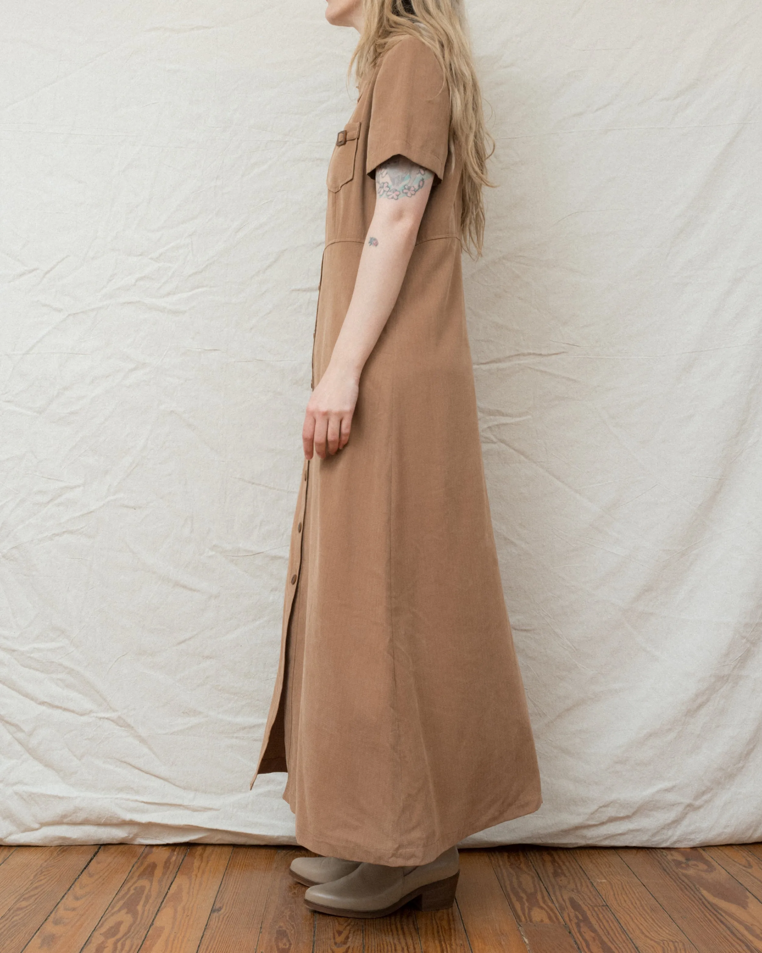 Vintage Toffee Maxi Shirt Dress (M/L)