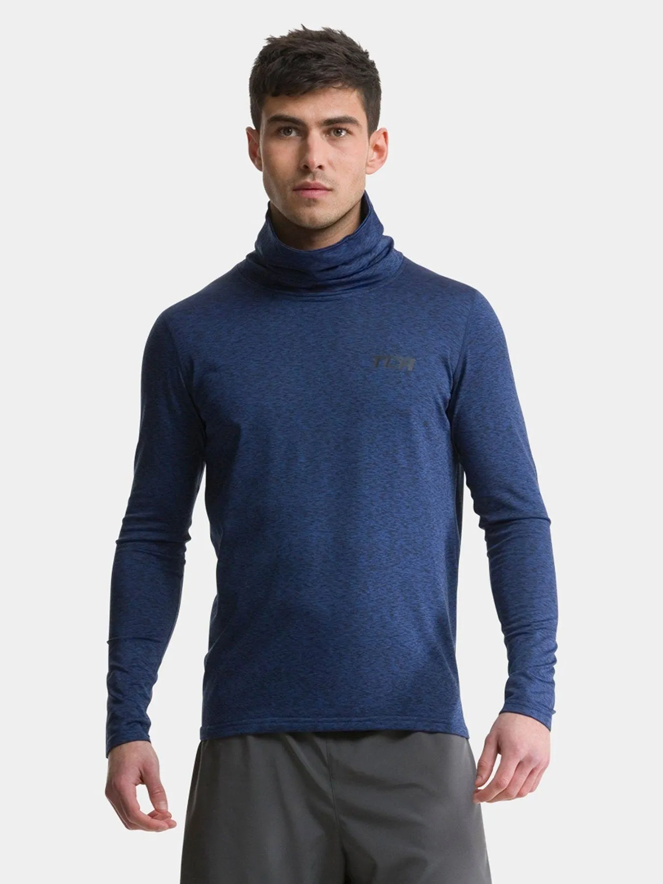 Warm-Up Thermal Long Sleeve Funnel Neck Top For Men With Brushed Inner Fabric, Thumbholes & Reflective Strips