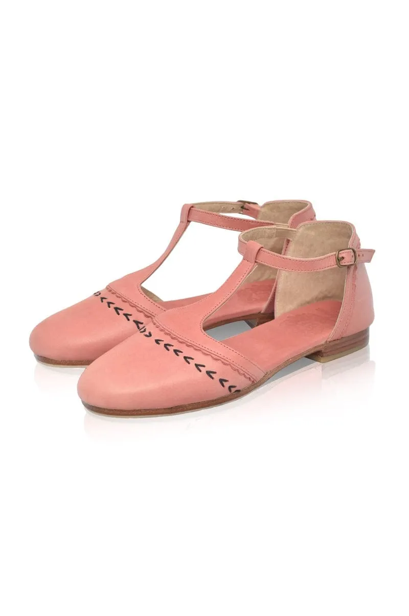 Wonderland T-strap Leather Flats in Light Tan