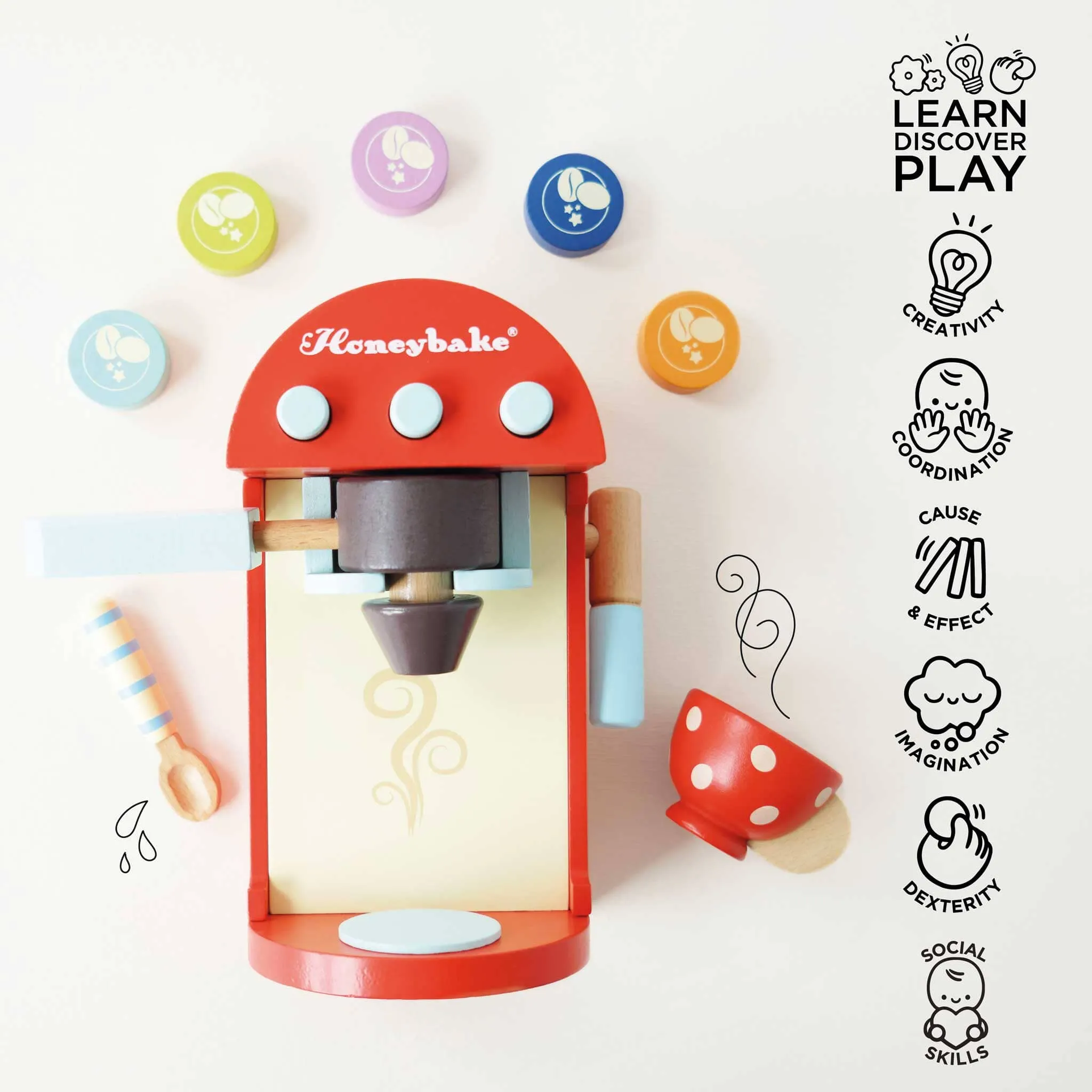 Wooden Toy Coffee Machine & Pods