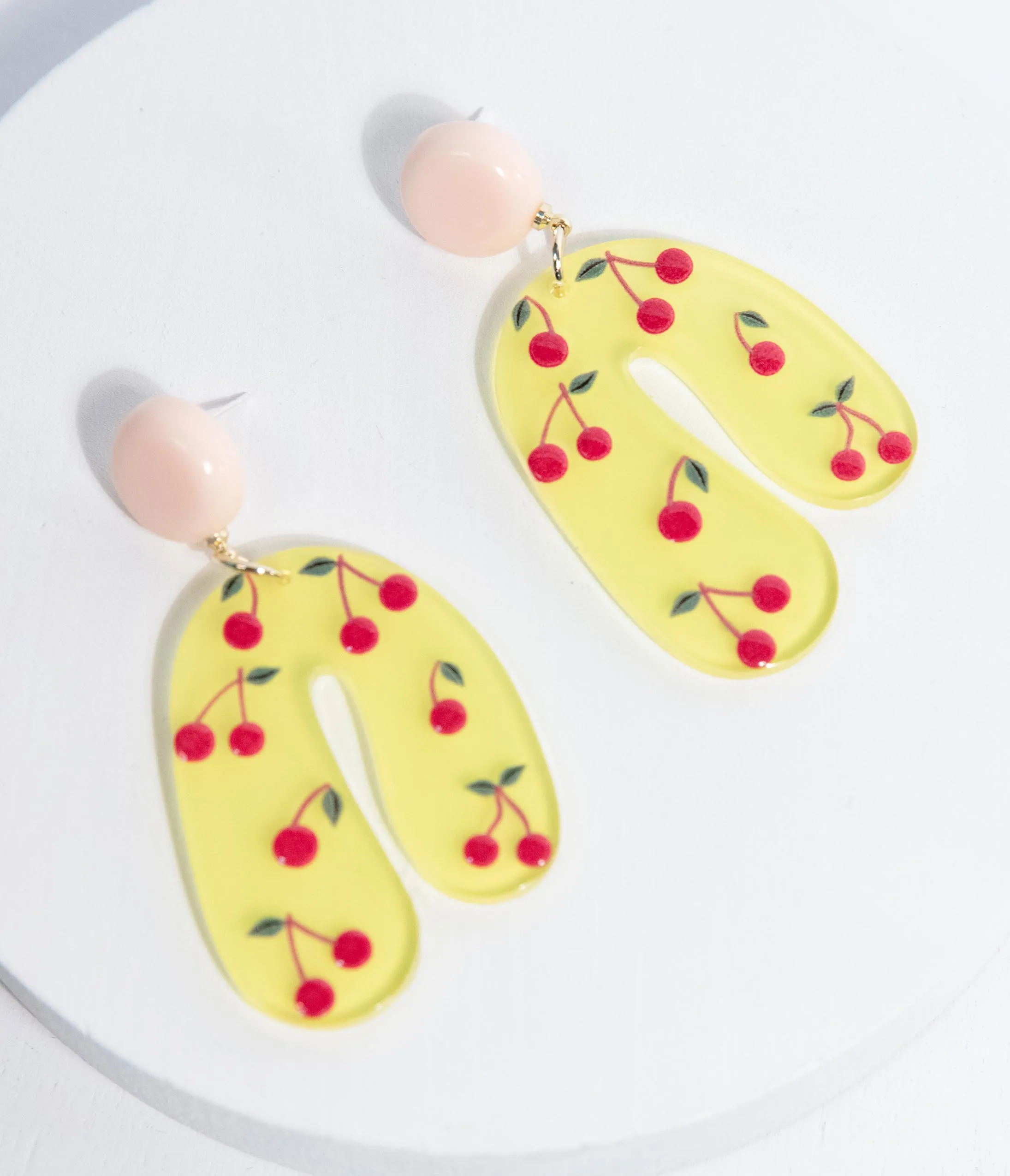 Yellow & Cherry Drop Earrings